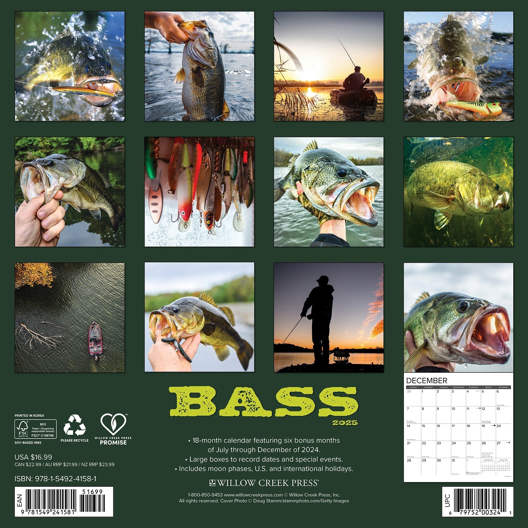 2025 Bass - Square Wall Calendar (US Only)