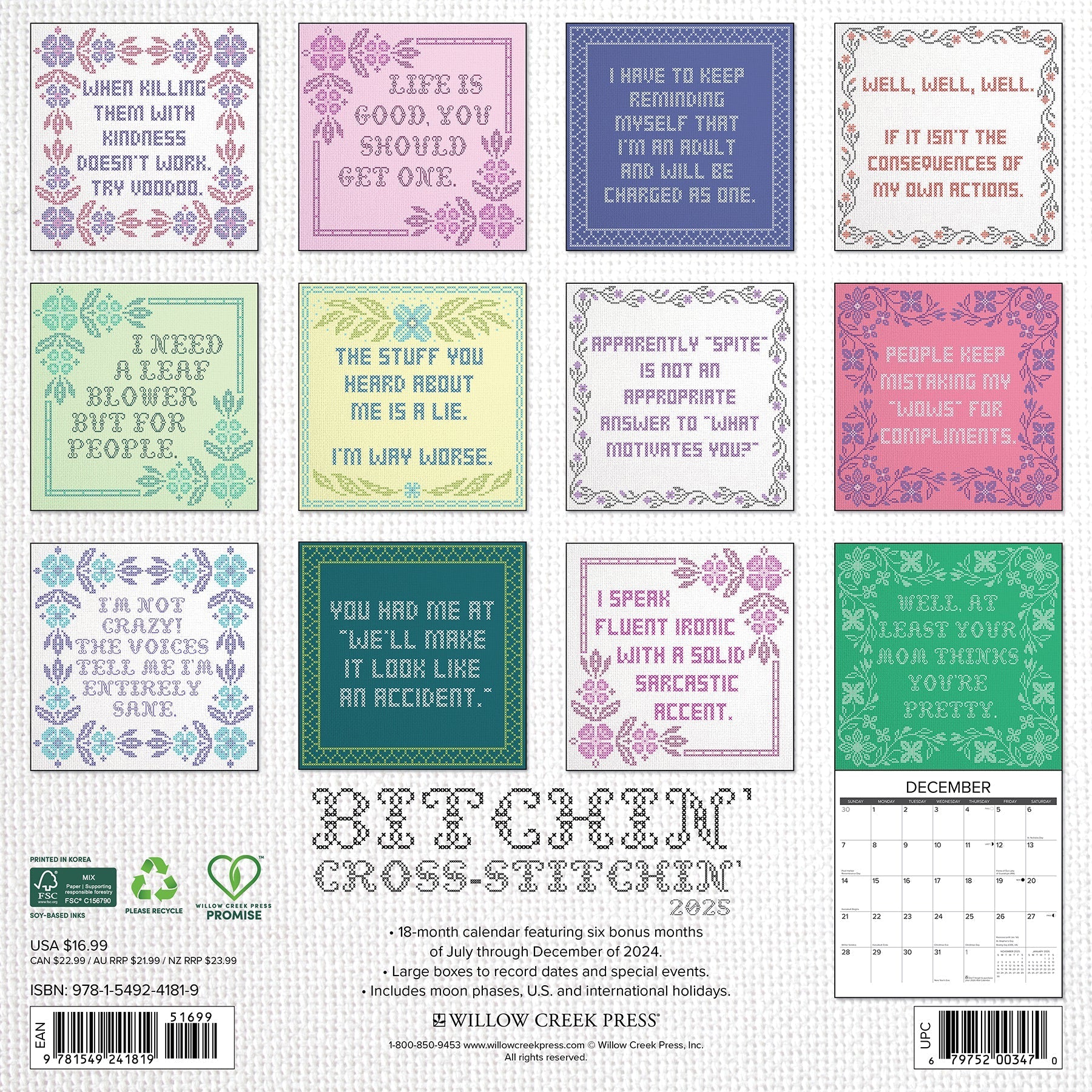 2025 Bitchin' Cross-Stitchin' - Square Wall Calendar (US Only)