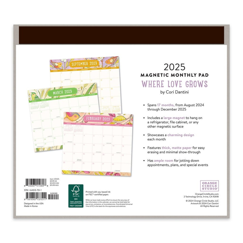 2025 Where Love Grows - Monthly Magnetic Pad Calendar