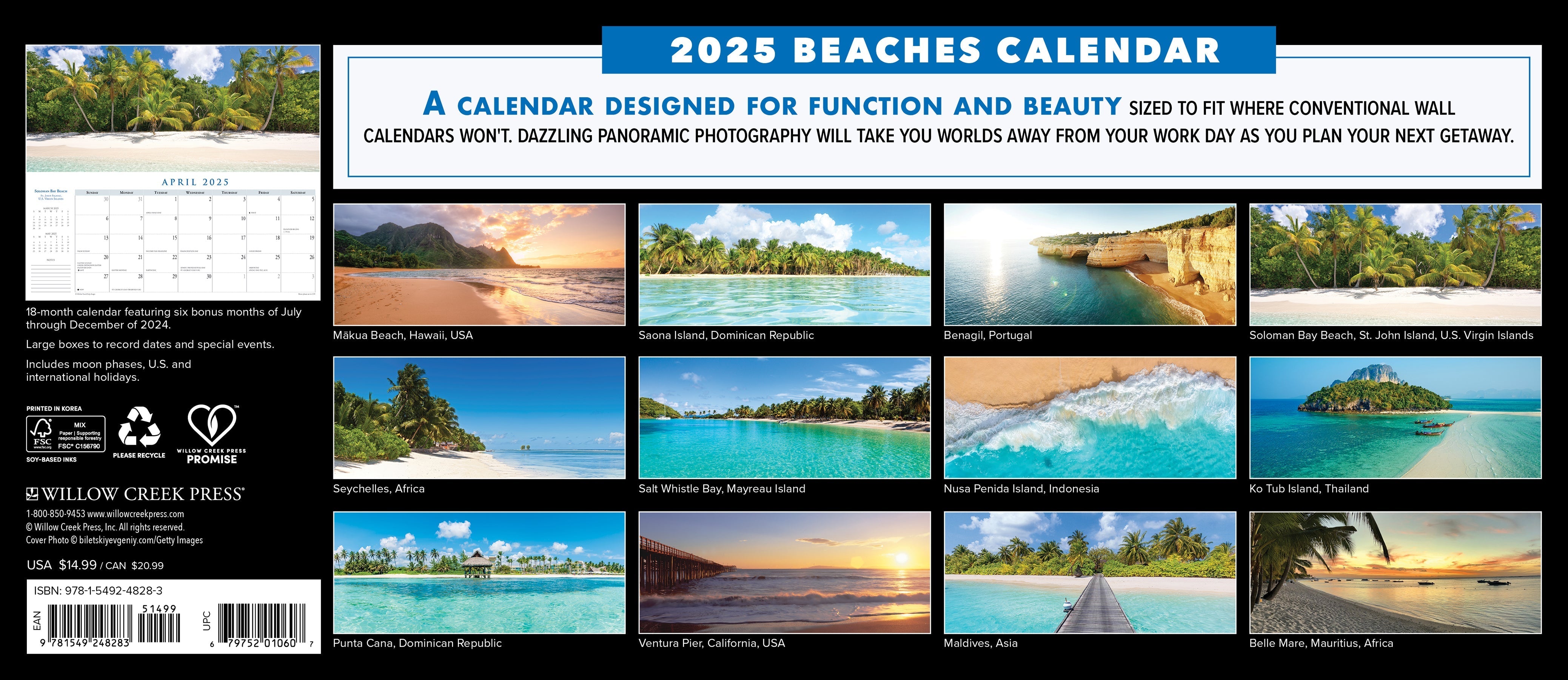 2025 Beaches Panoramic - Deluxe Wall Calendar (US Only)