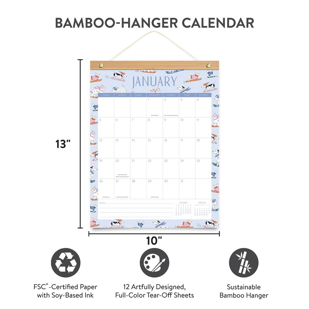 2025 Dog Days Bamboo-Hanger - Deluxe Wall Calendar