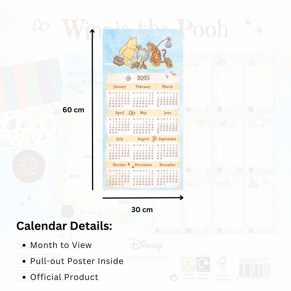 2025 Winnie The Pooh Family Organiser - Square Wall Calendar