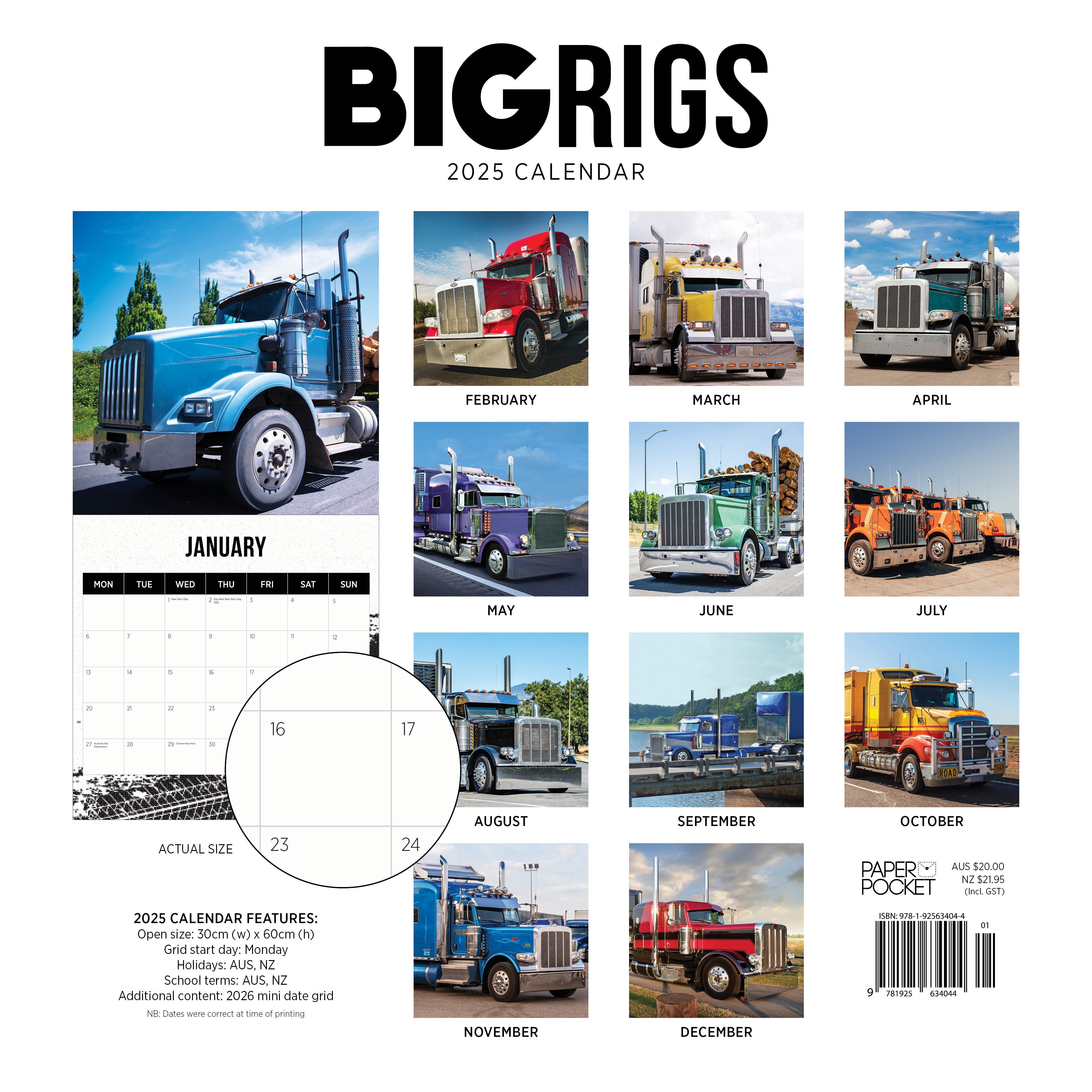 2025 Big Rigs - Square Wall Calendar