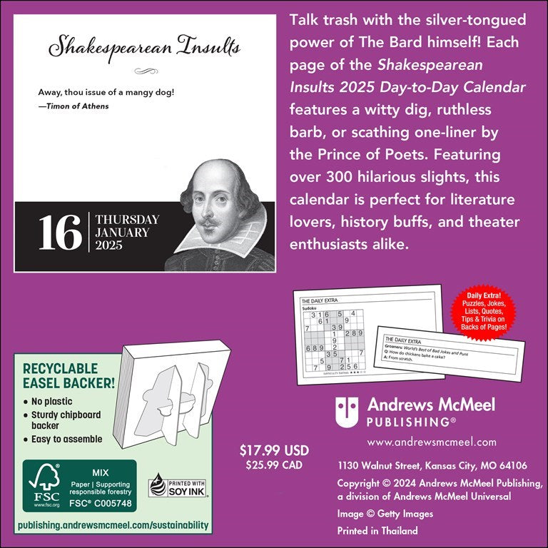 2025 Shakespearean Insults - Daily Boxed Page-A-Day Calendar