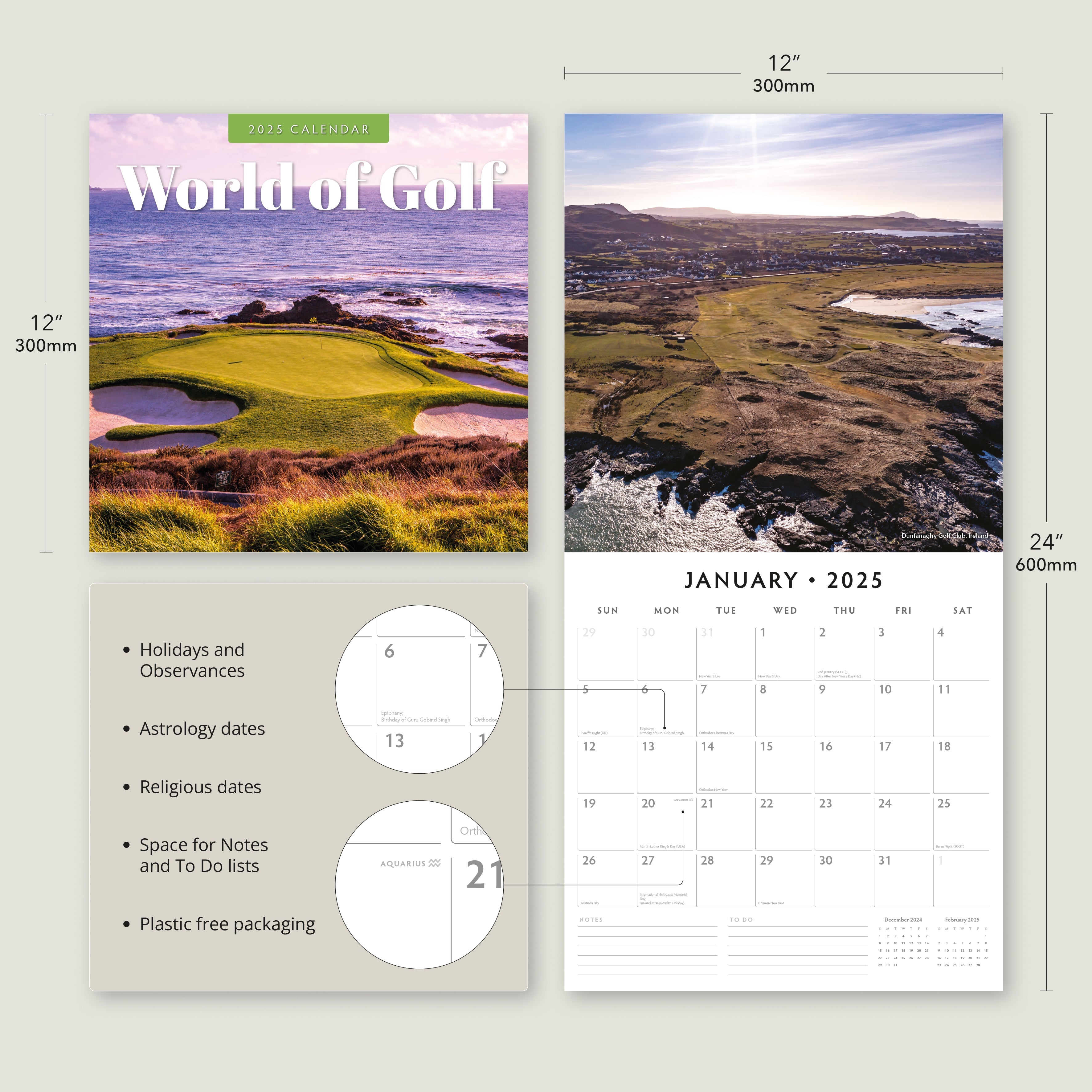 2025 World of Golf - Square Wall Calendar