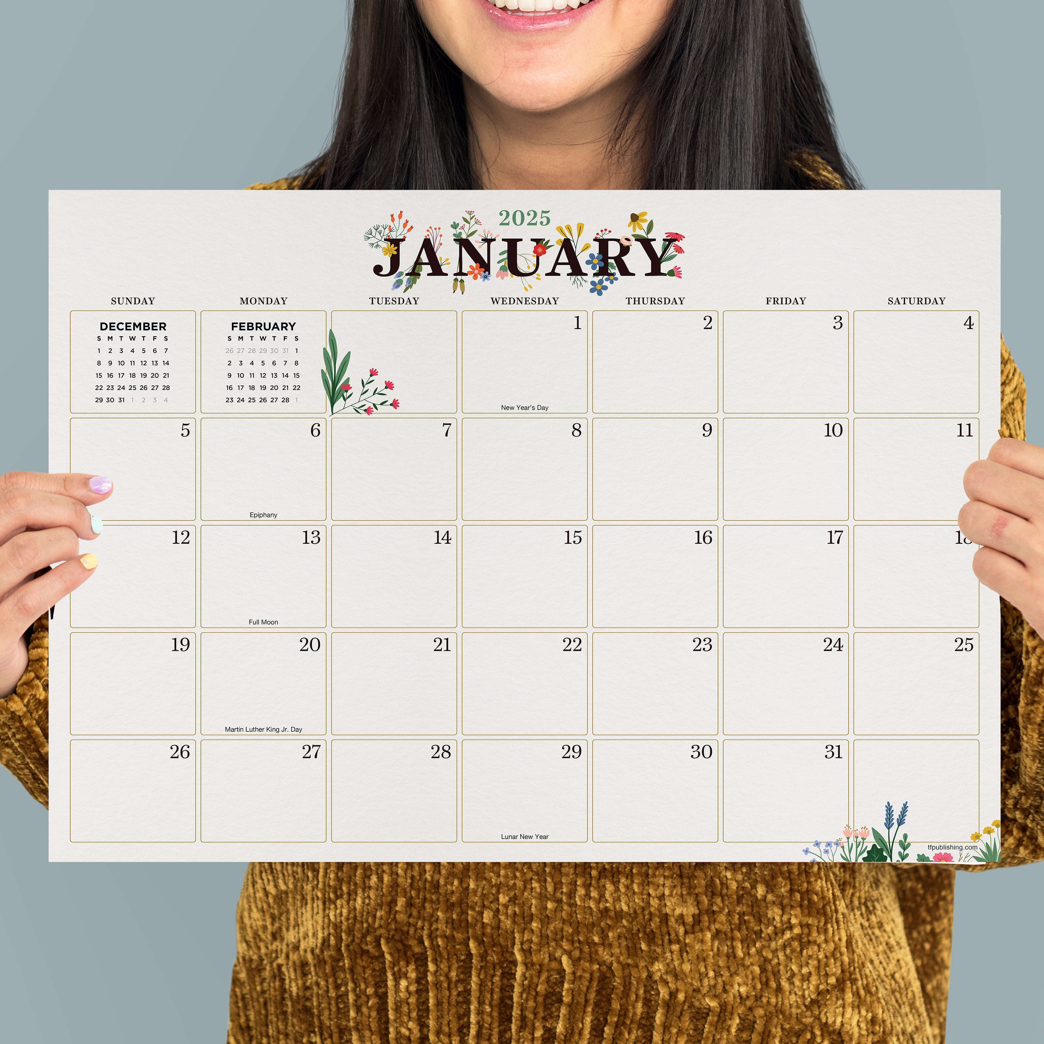 July 2024 - June 2025 Floral - Medium Monthly Desk Pad Blotter Academic Calendar