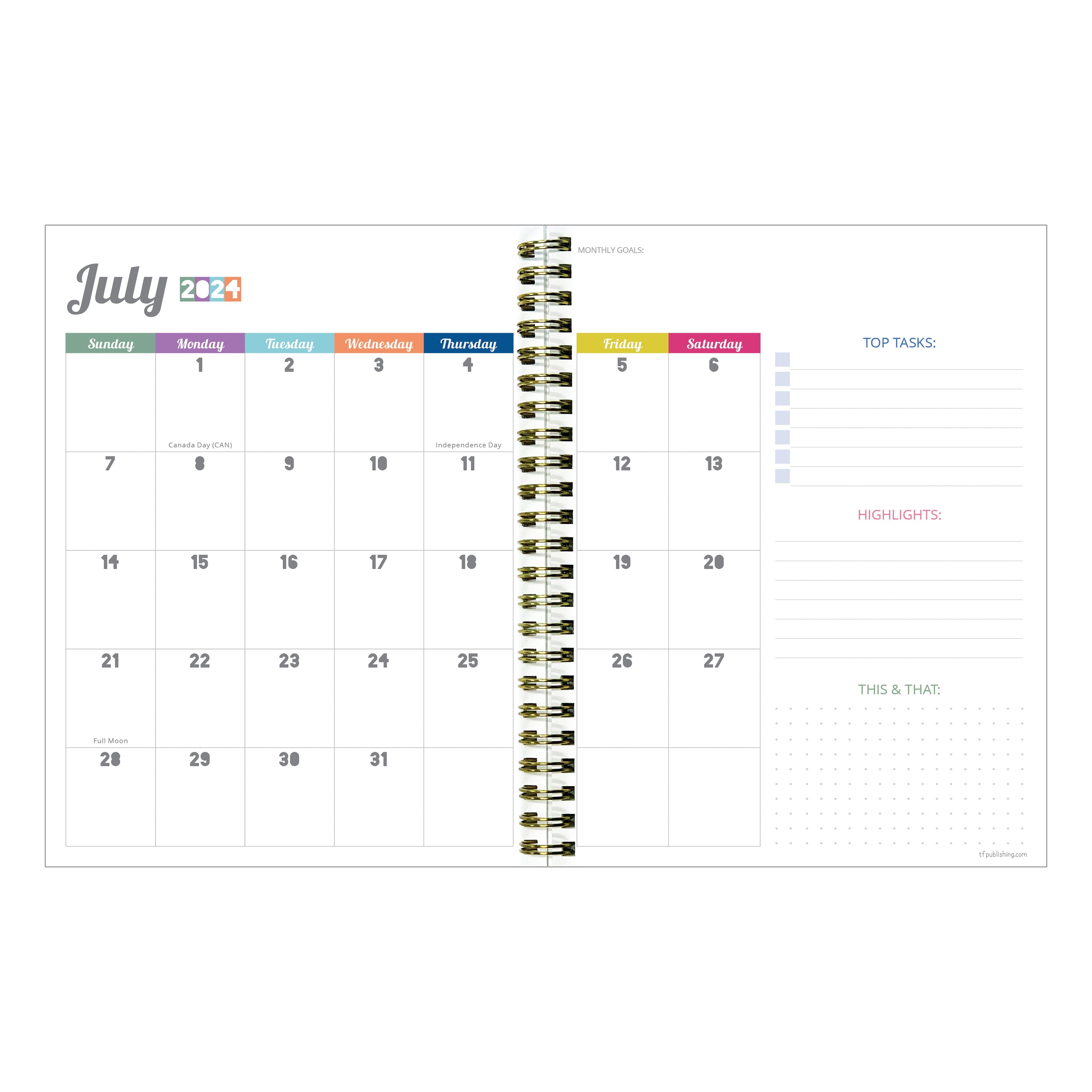 July 2024 - June 2025 Blue Sky Rainbows - Medium Weekly & Monthly Academic Year Diary/Planner