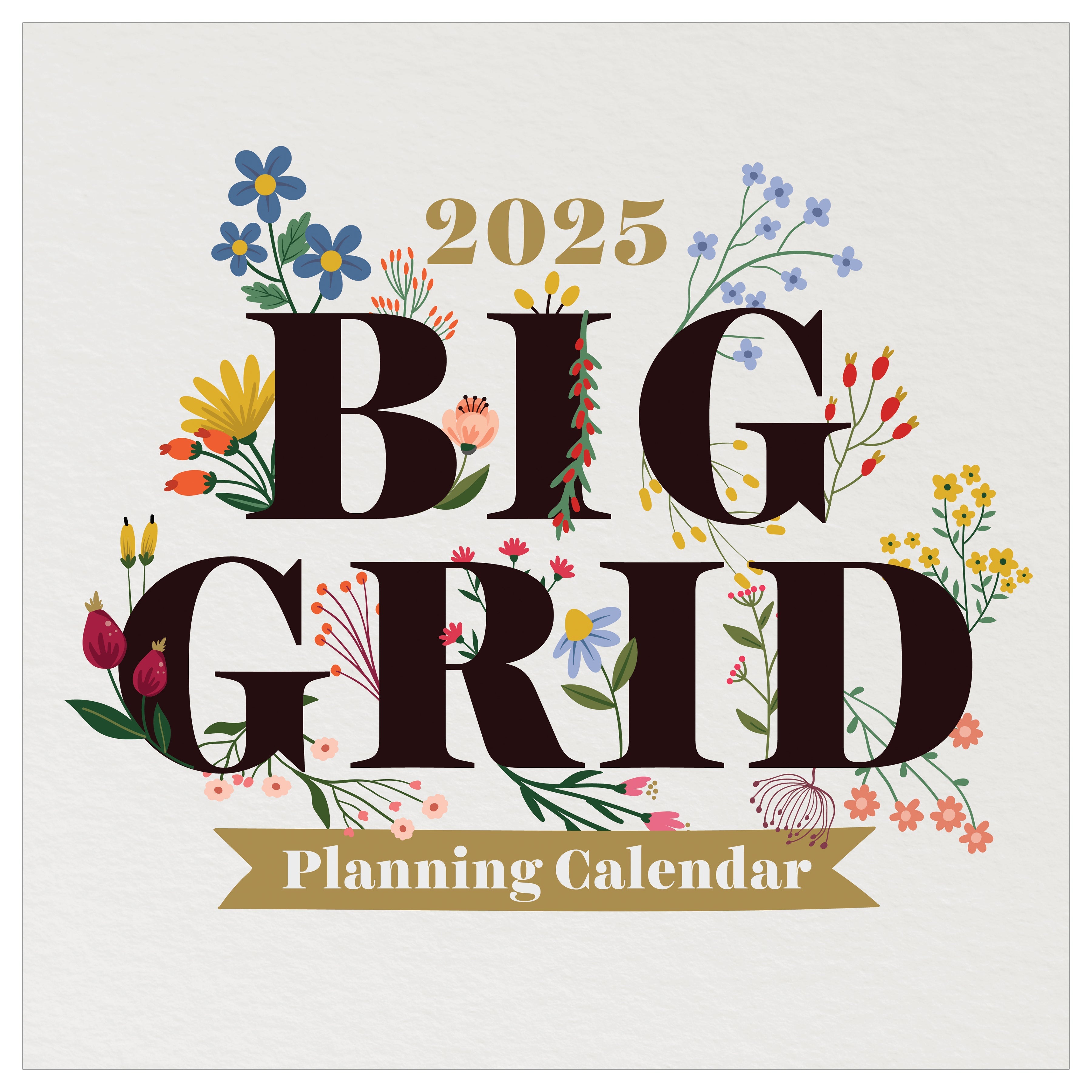 2025 Big Grid-Floral - Square Wall Calendar