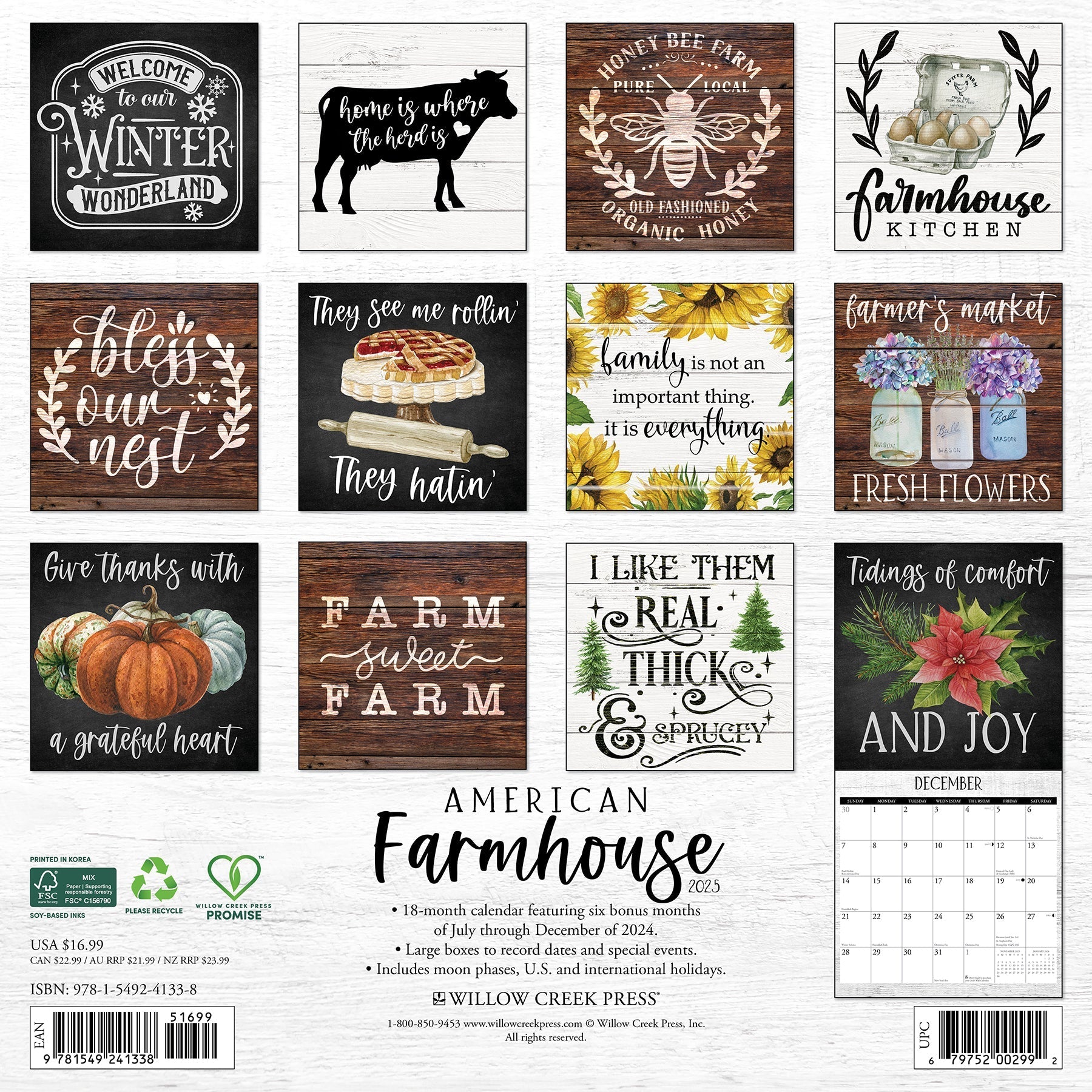 2025 American Farmhouse - Square Wall Calendar (US Only)