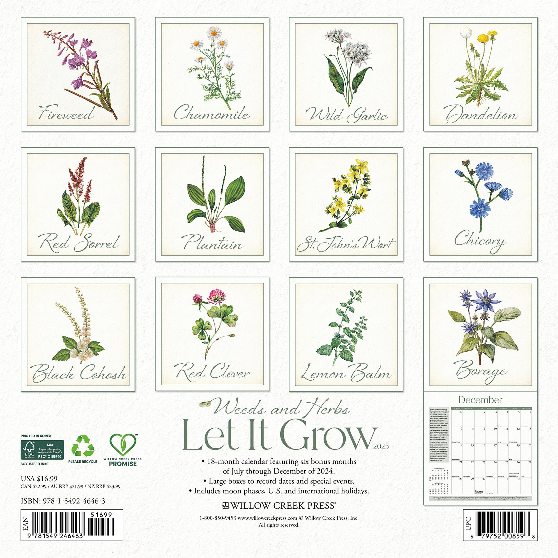 2025 Weeds and Herbs Let It Grow - Square Wall Calendar (US Only)