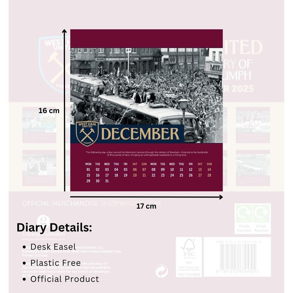 2025 West Ham United Fc - A3 Deluxe Wall Calendar