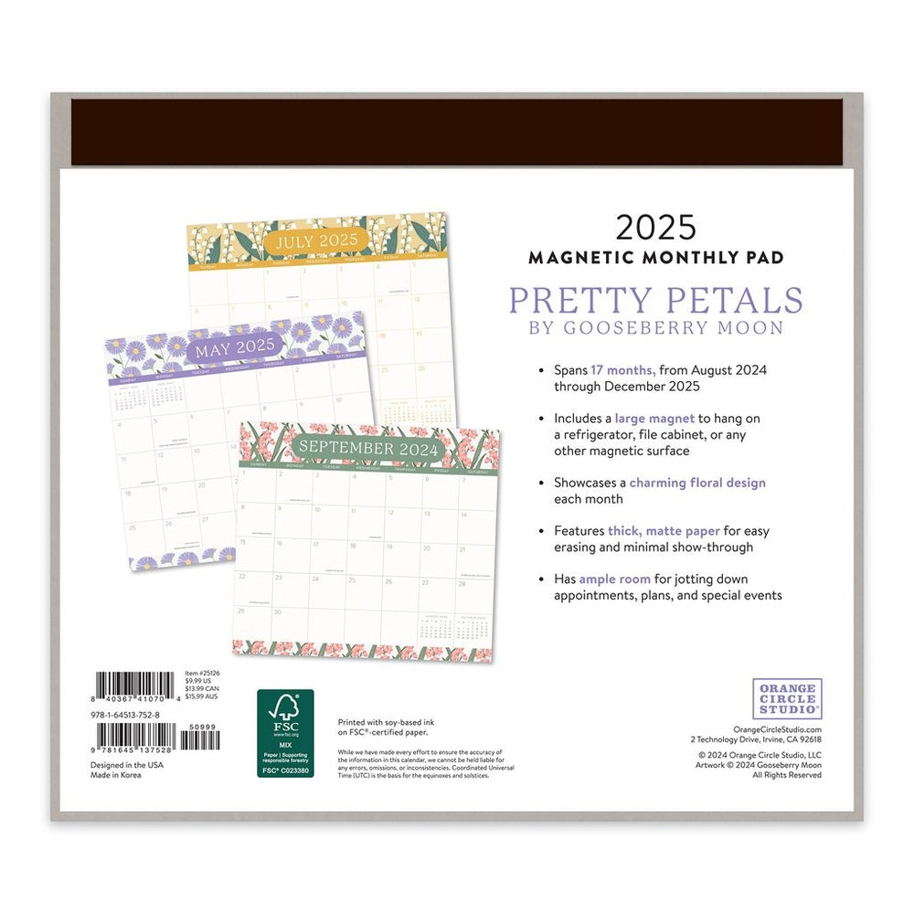 2025 Pretty Petals - Monthly Magnetic Pad Calendar