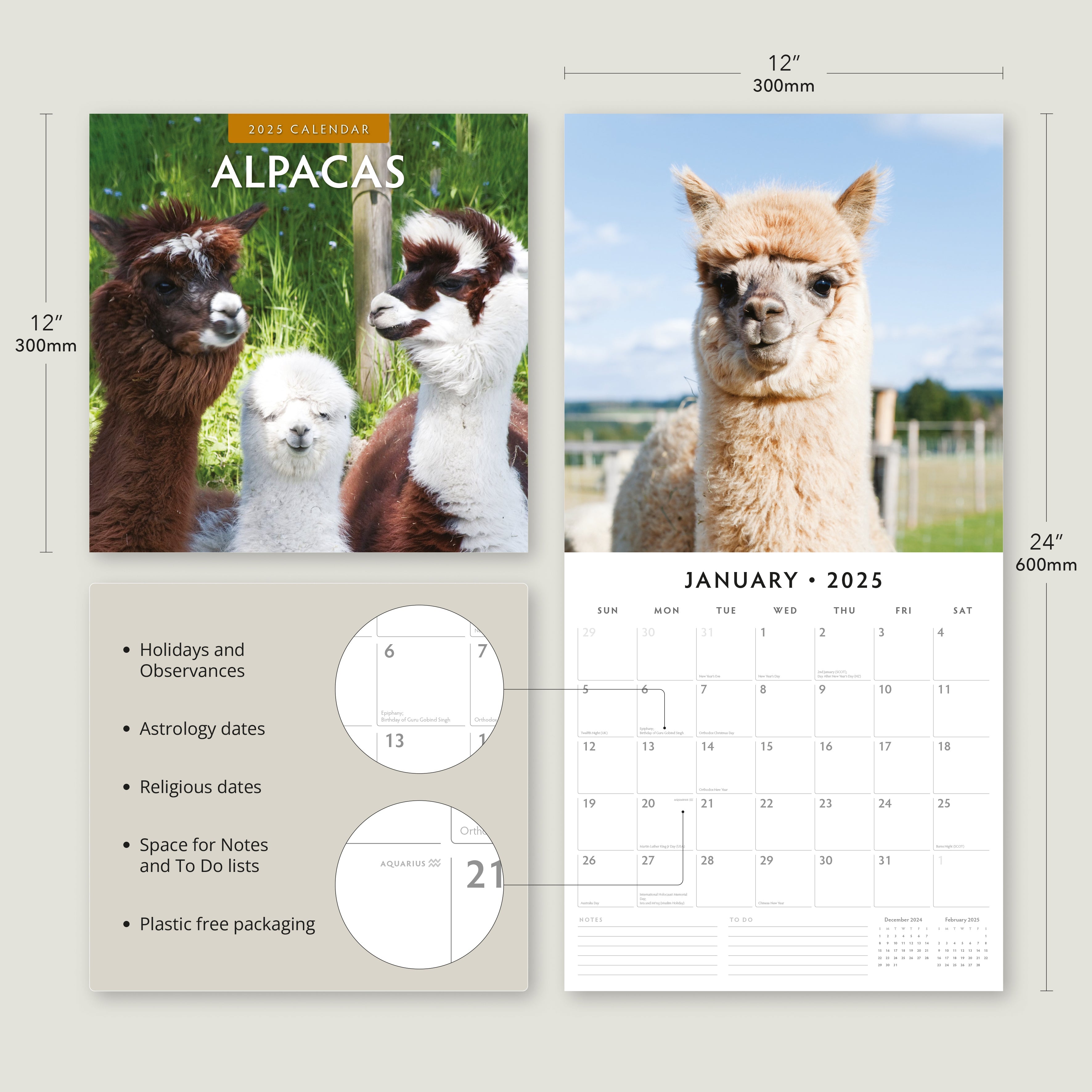 2025 Alpacas - Square Wall Calendar