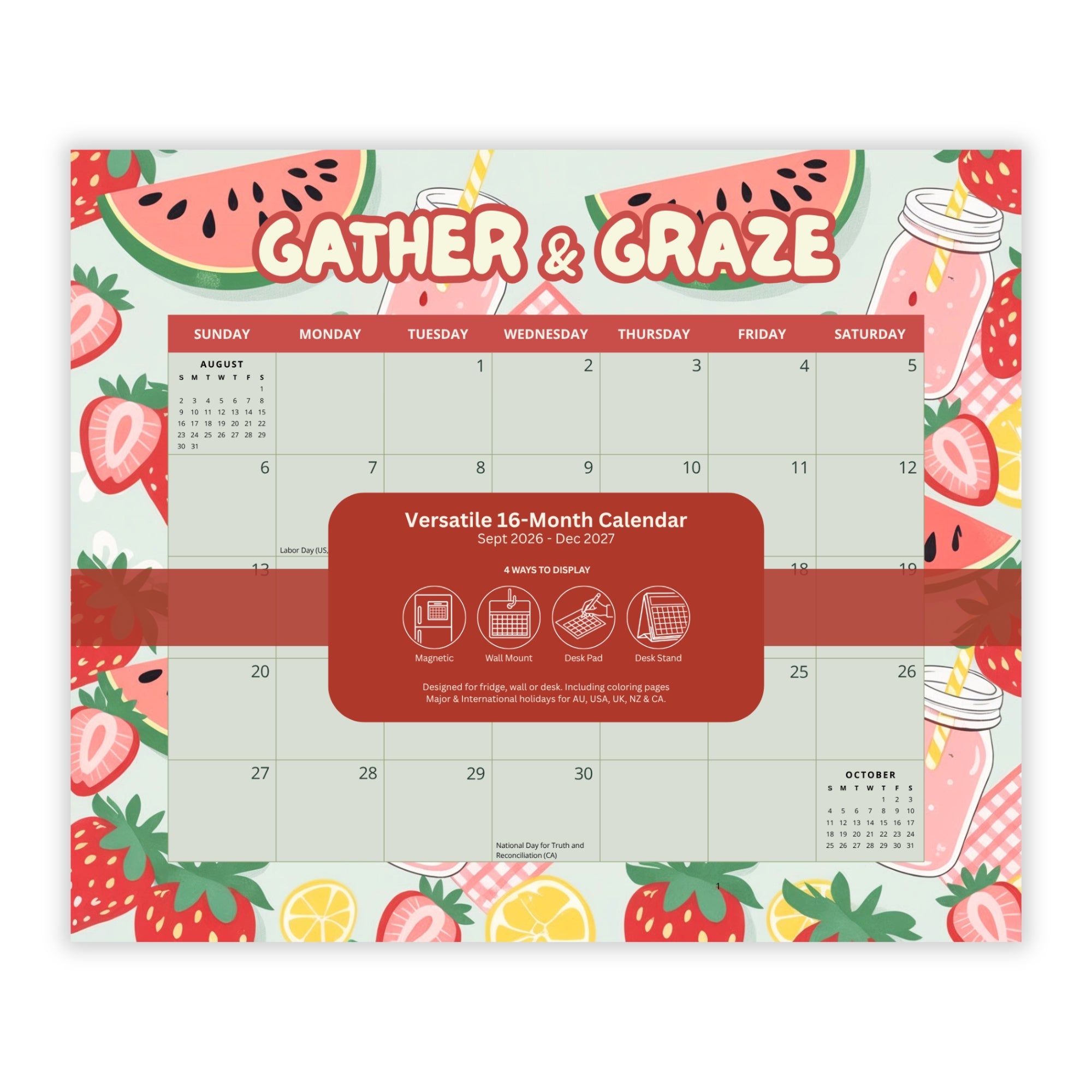 2027 Gather & Graze - Versatile 4-in-1 Magnetic, Wall and Desk Calendar