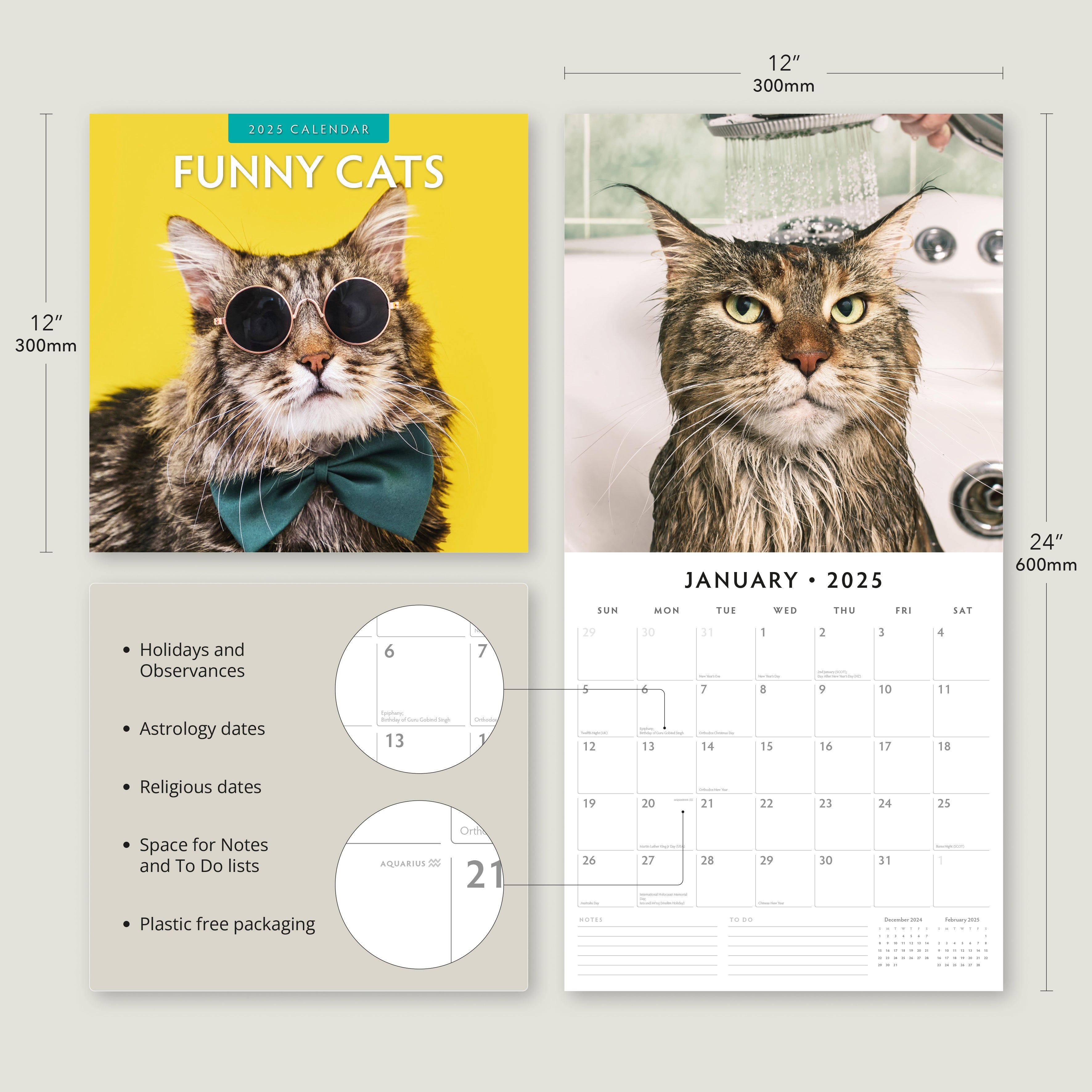 2025 Funny Cats - Square Wall Calendar