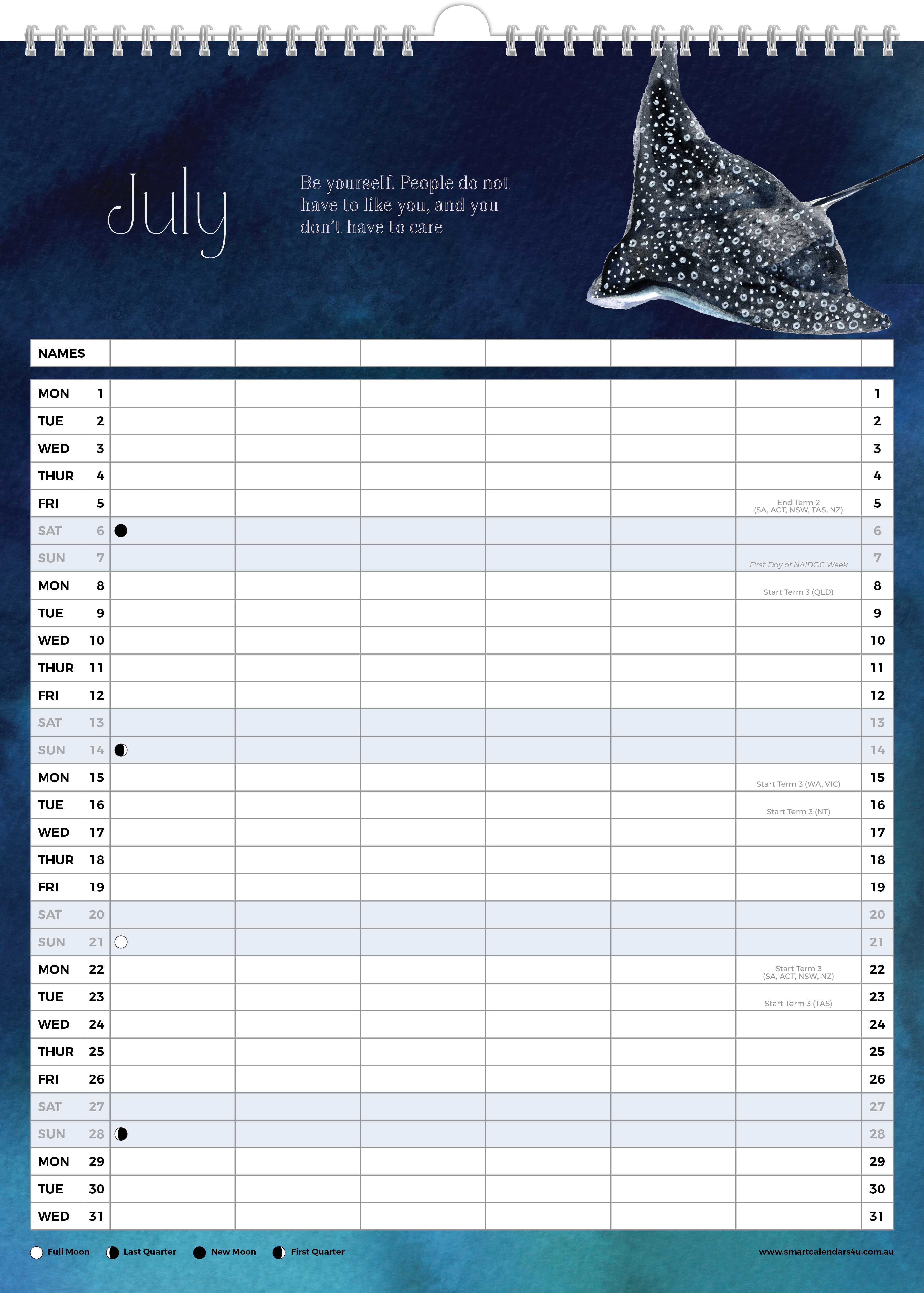 2024 Oceanic (Australian Family Organiser) - A3 Wall Calendar