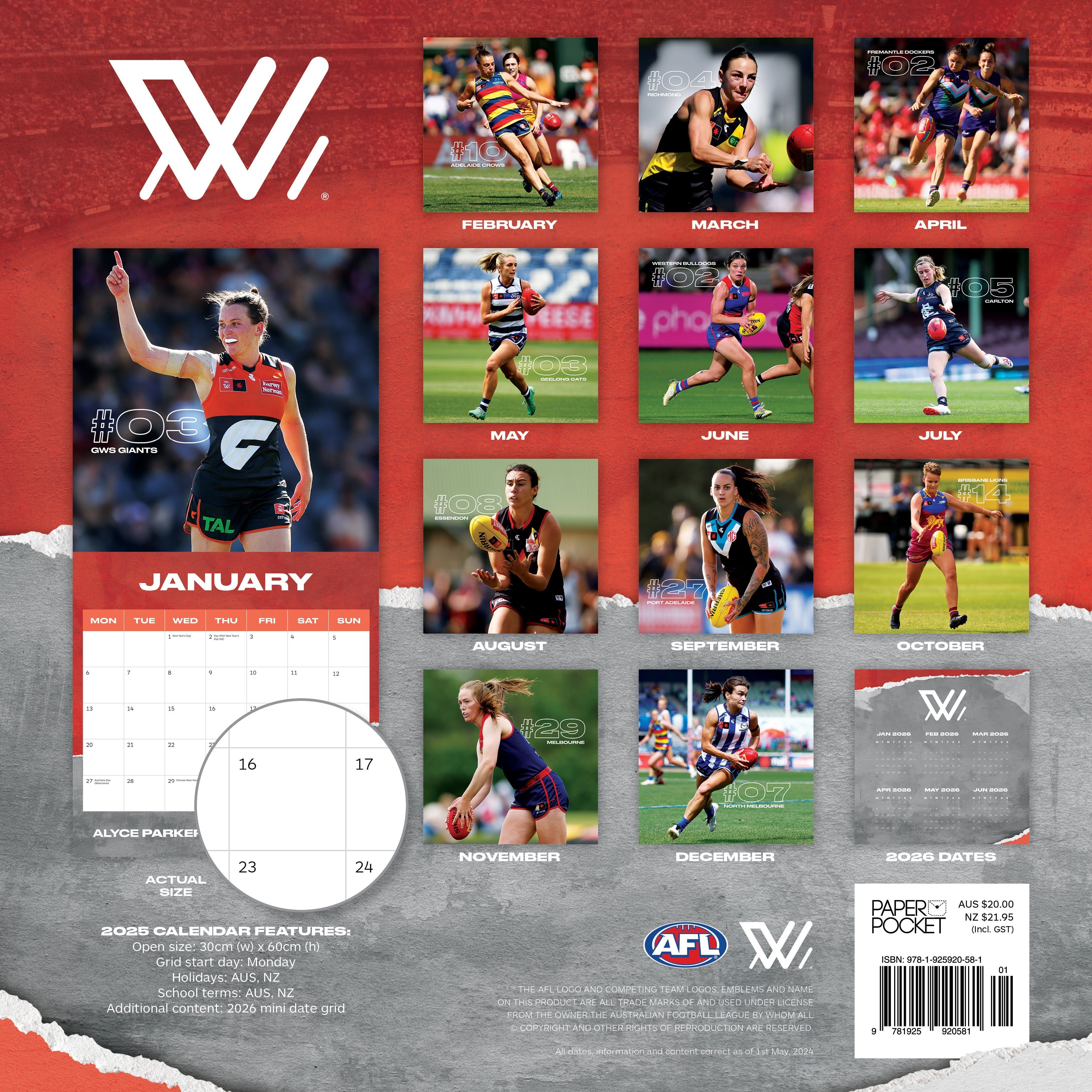 2025 AFL Womens Calendar - Square Wall Calendar