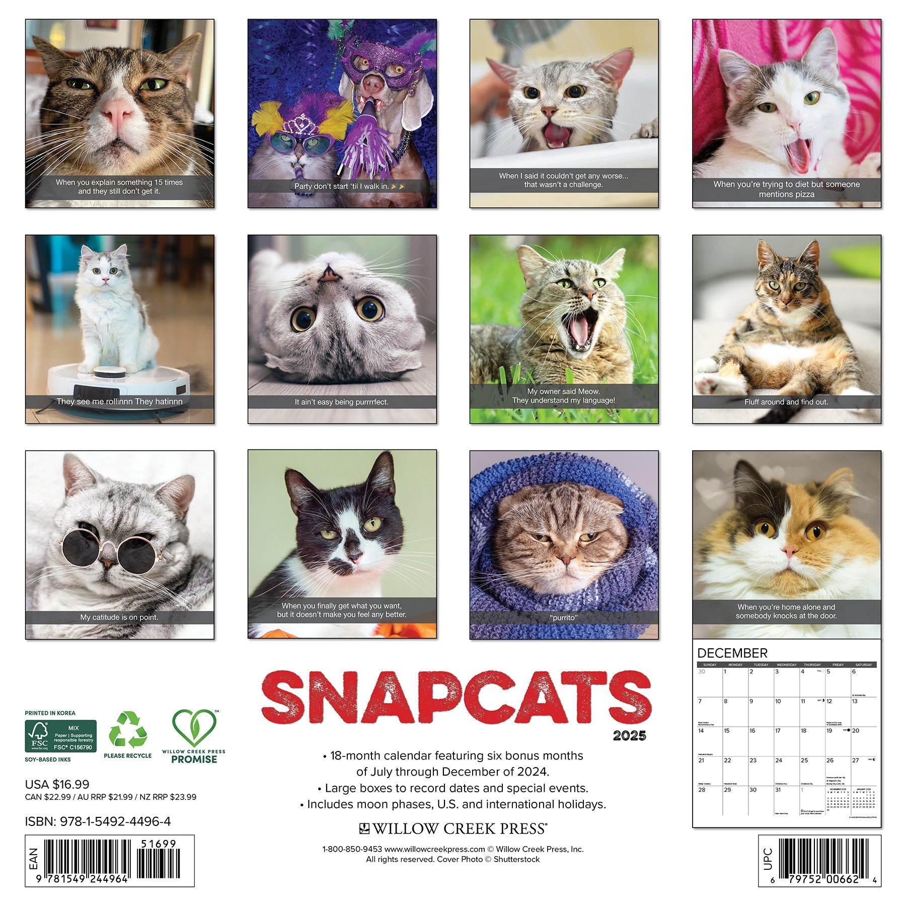 2025 Snapcats - Square Wall Calendar (US Only)