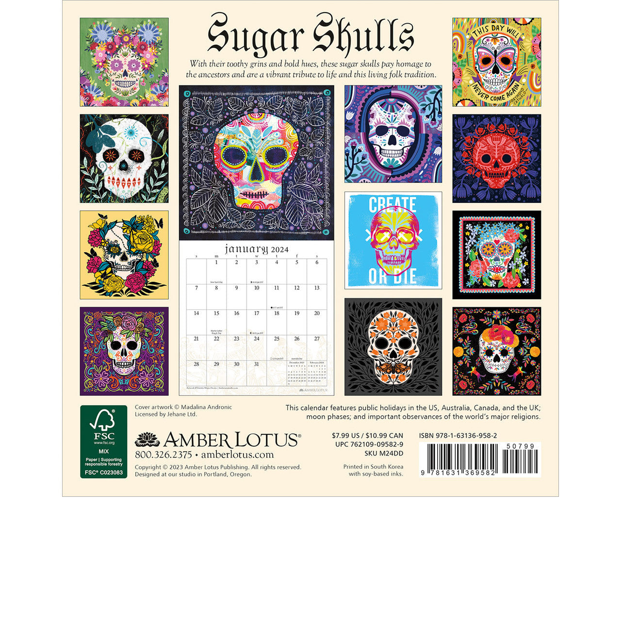 2024 Sugar Skulls Mini Square Wall Calendar