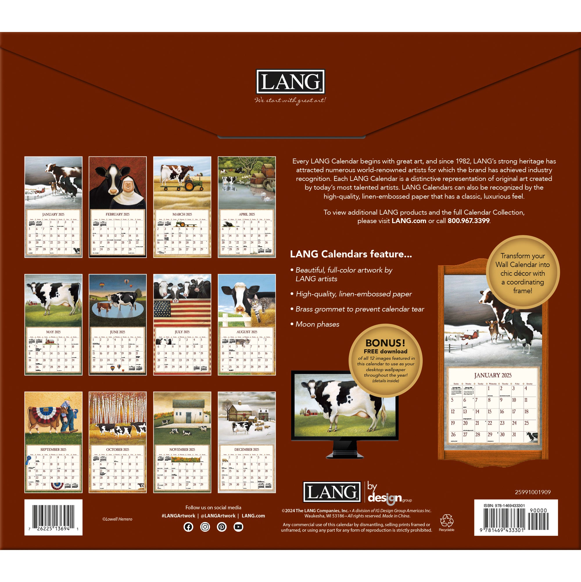 2025 LANG Cows Cows Cows By Lowell Herrero - Deluxe Wall Calendar