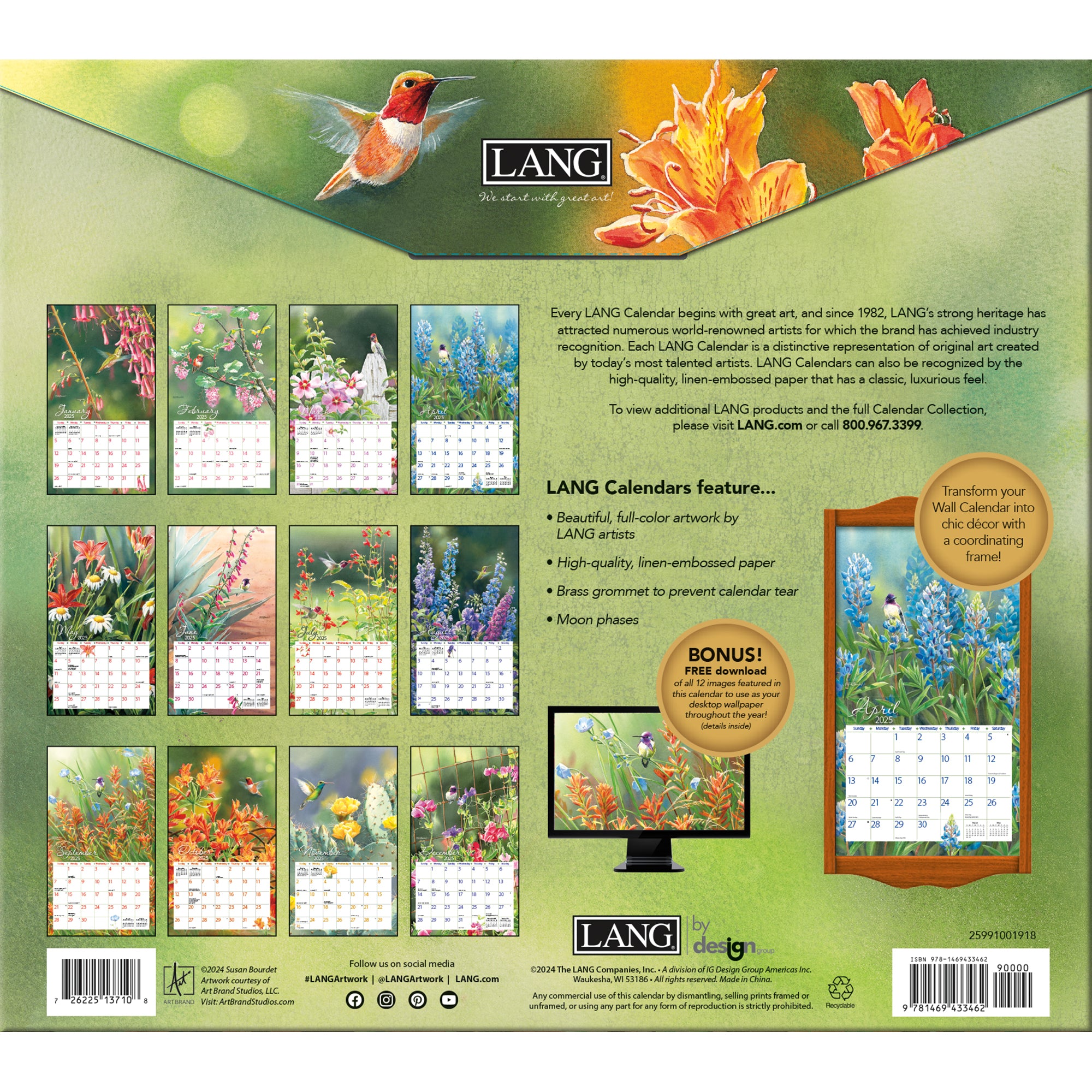 2025 LANG Hummingbirds By Susan Bourdet  - Deluxe Wall Calendar