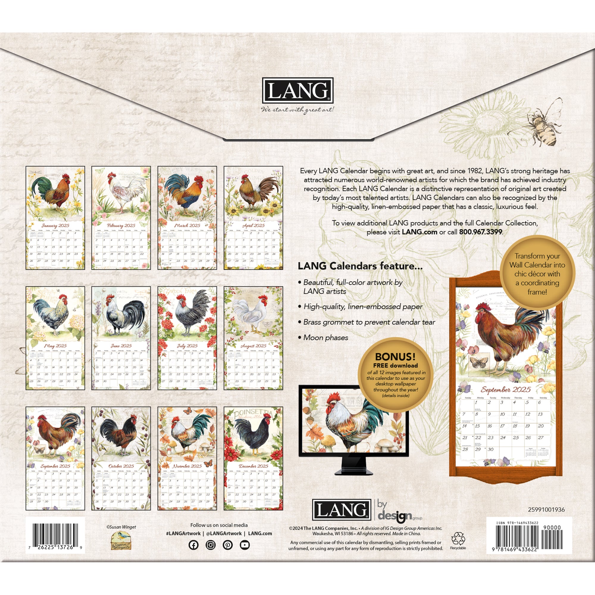 2025 LANG Proud Rooster By Susan Winget - Deluxe Wall Calendar