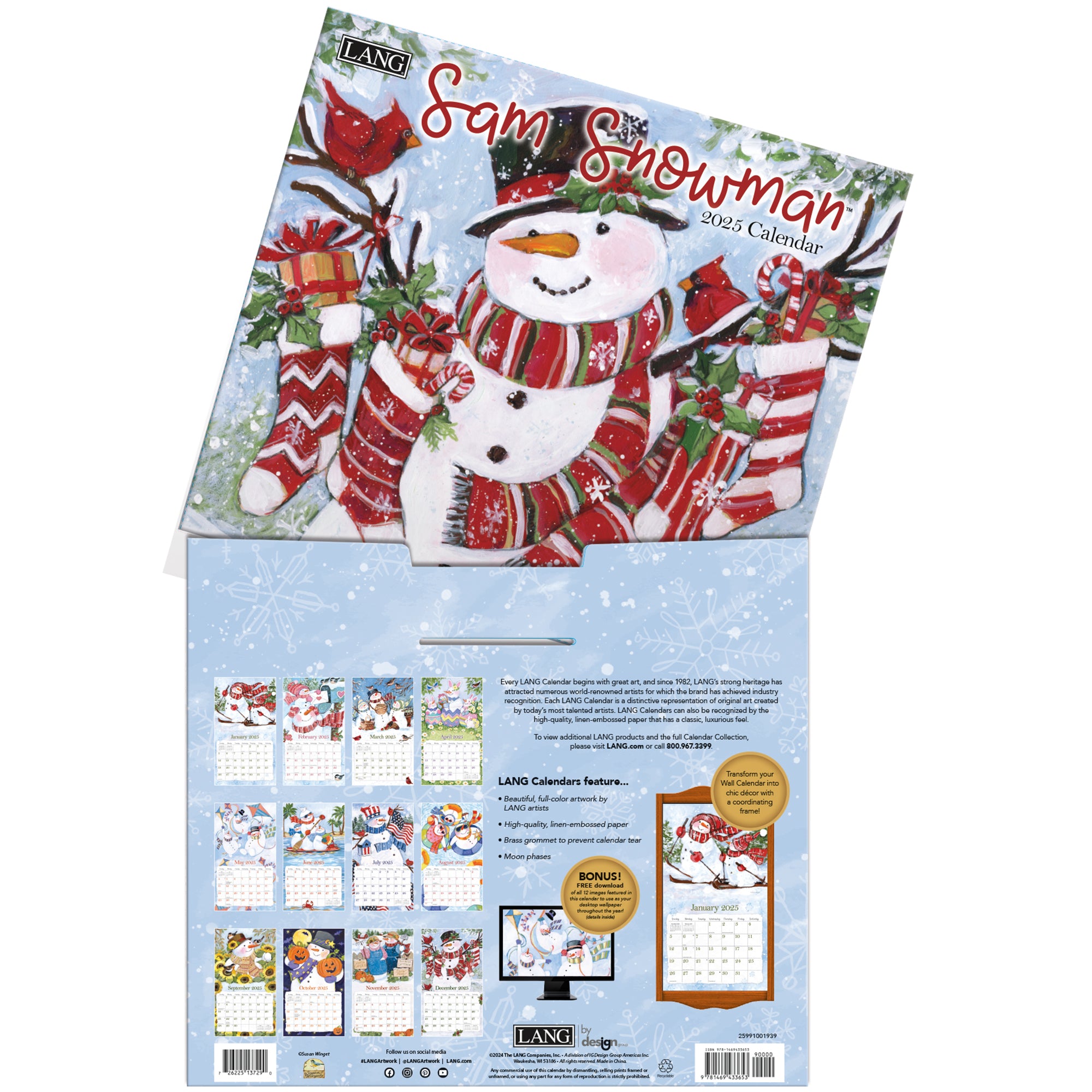 2025 LANG Sam Snowman - Deluxe Wall Calendar