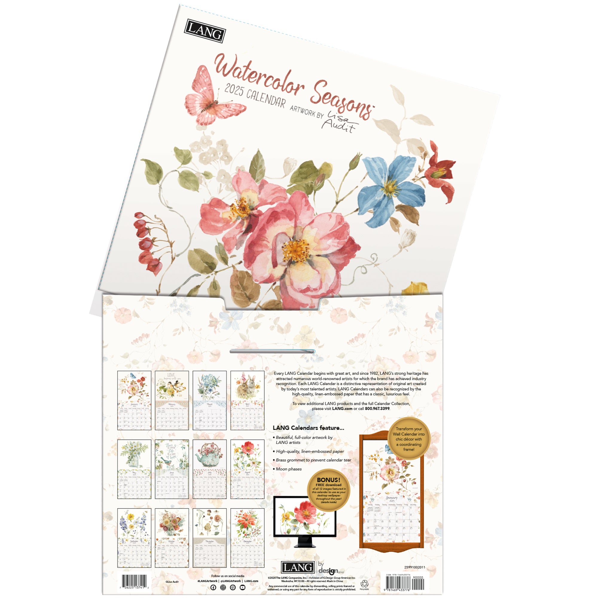 2025 LANG Watercolor Seasons by Lisa Audit - Deluxe Wall Calendar