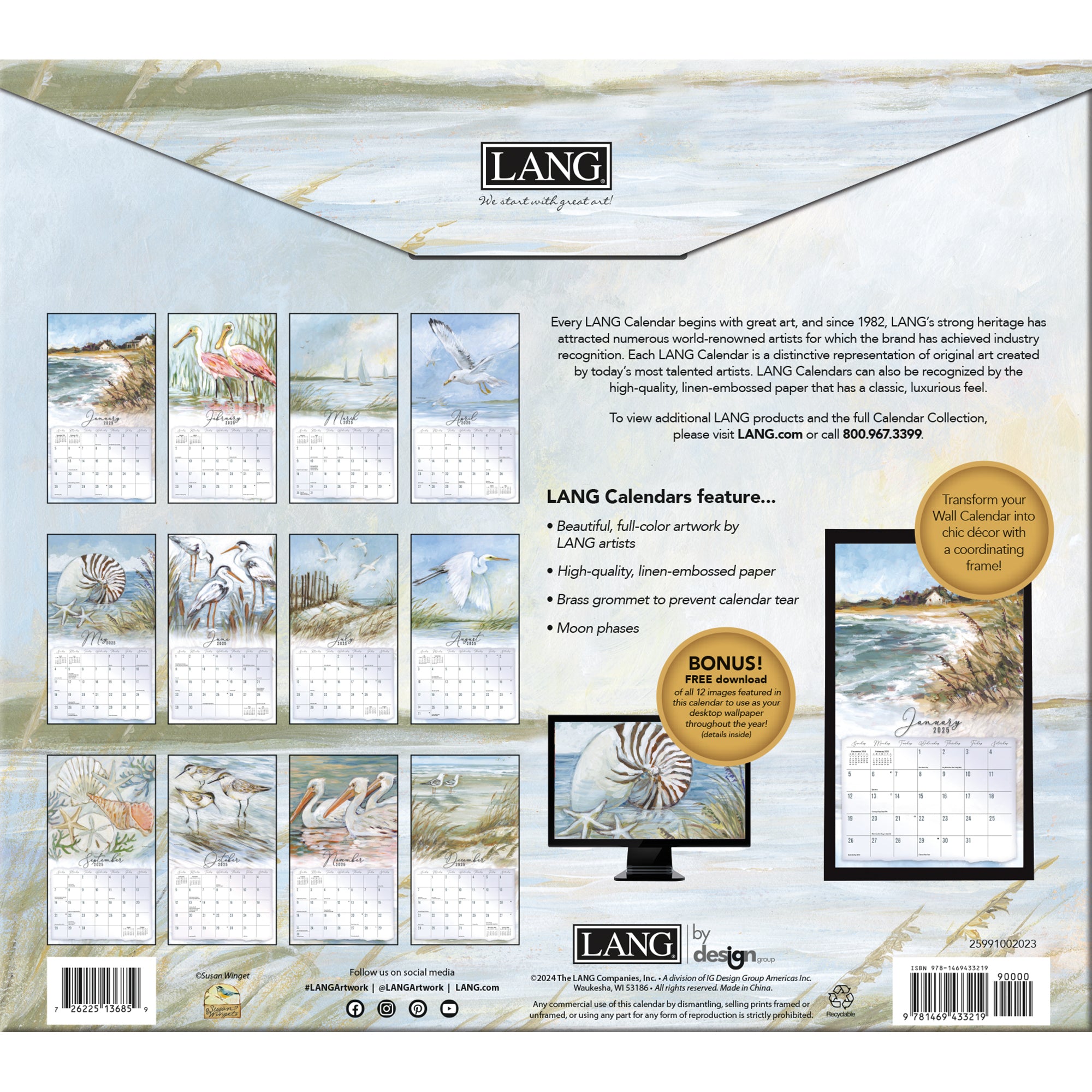 2025 LANG Coastal Shores By Susan Winget - Deluxe Wall Calendar