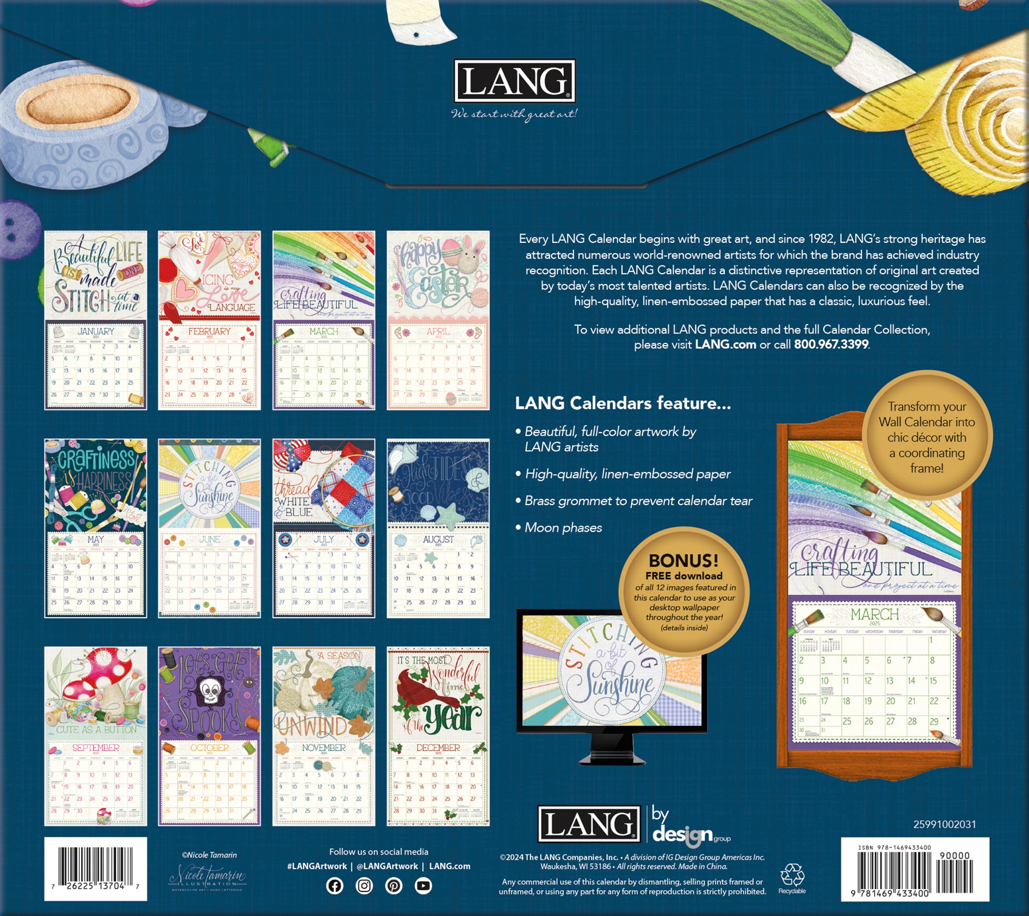 2025 LANG Handmade Happiness By Nicole Tamarin - Deluxe Wall Calendar