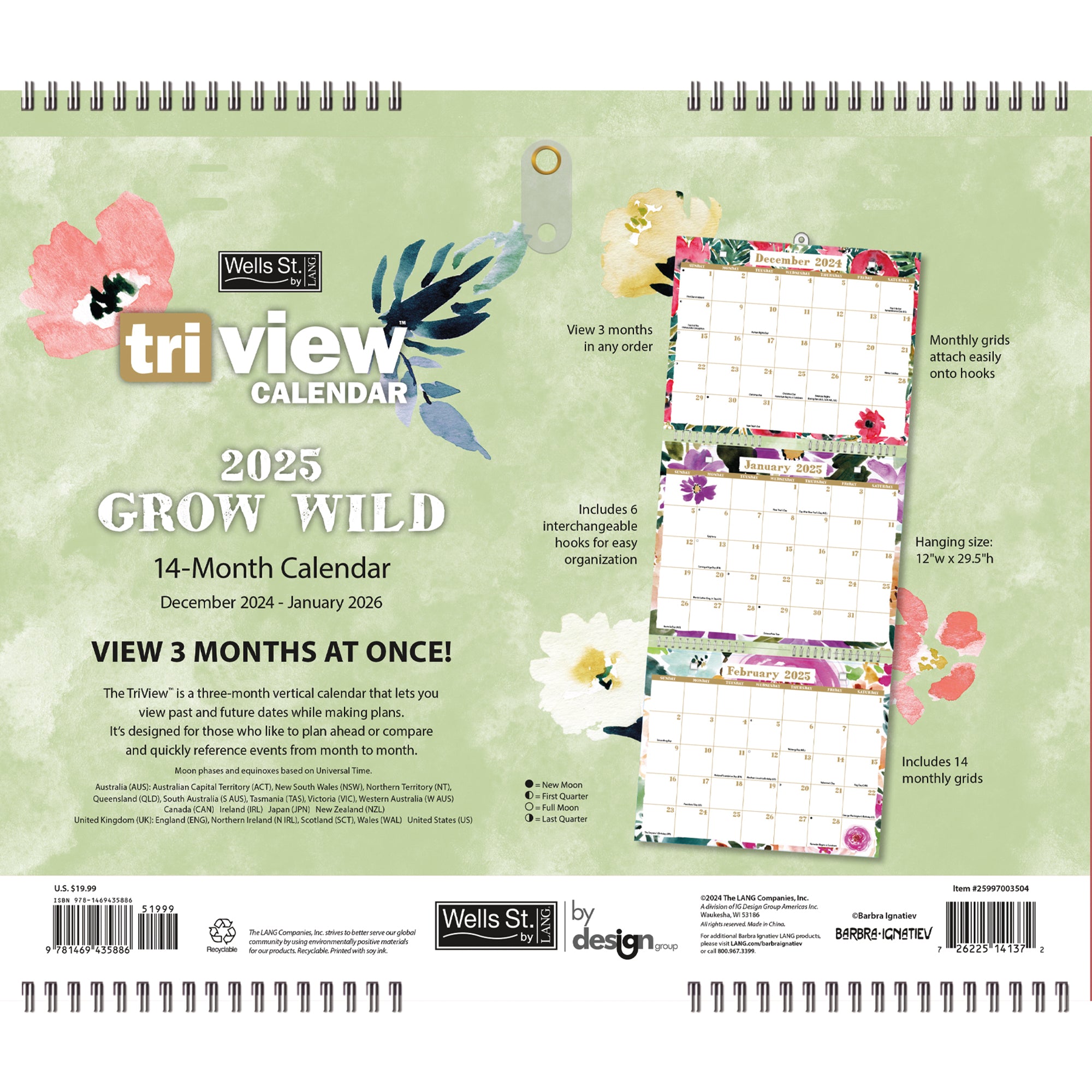 2025 Grow Wild Tri-View - 3-Month View Wall Calendar