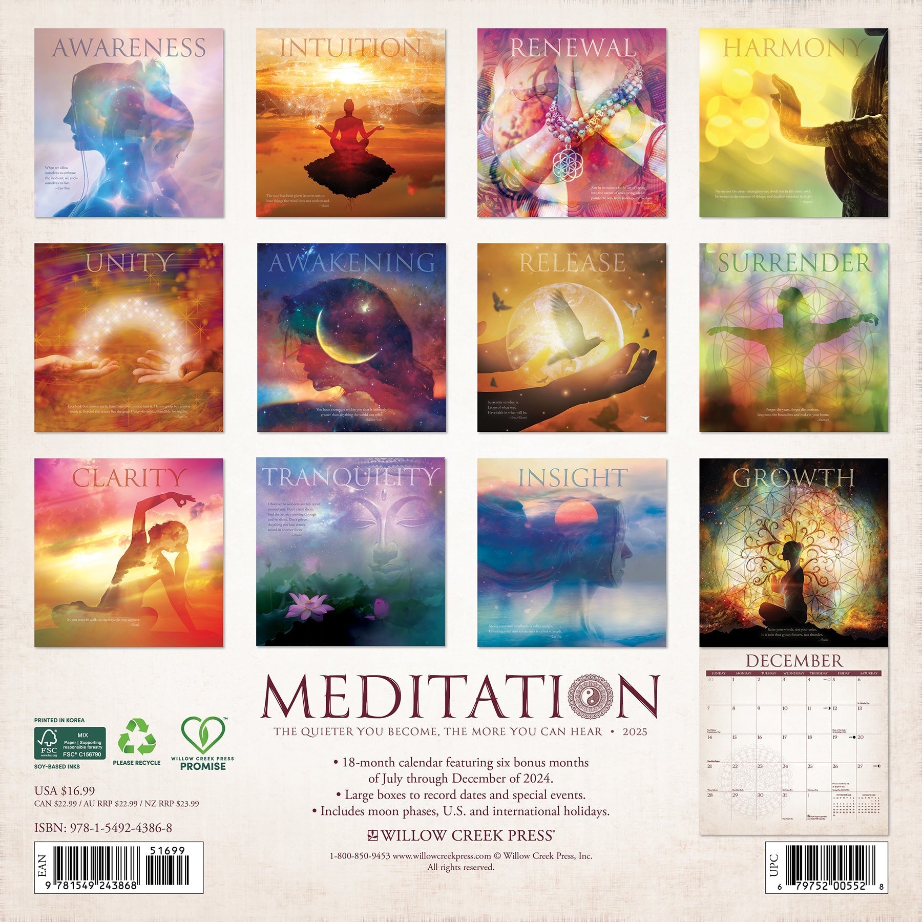 2025 Meditation - Square Wall Calendar (US Only)