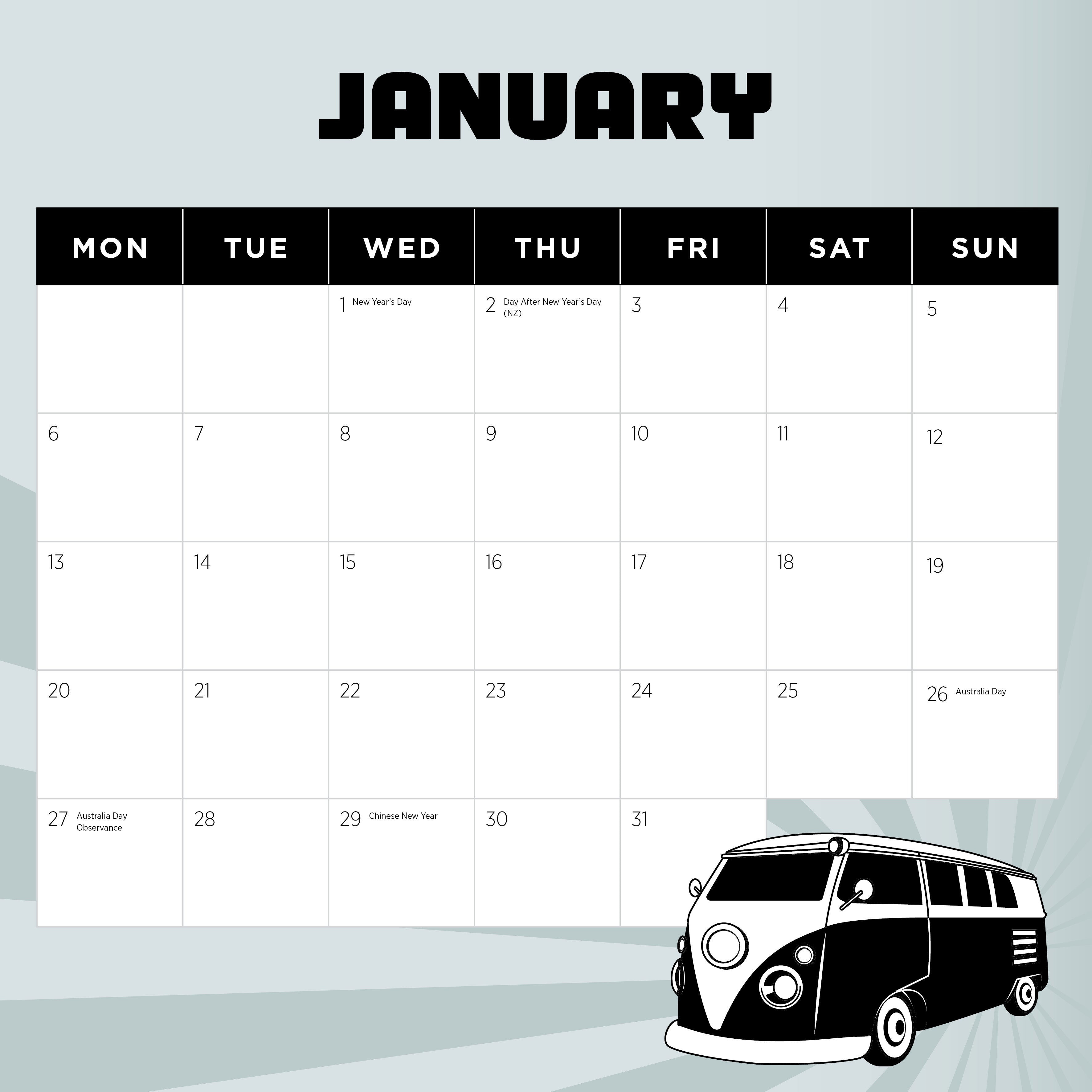 2025 Retro Vans - Square Wall Calendar