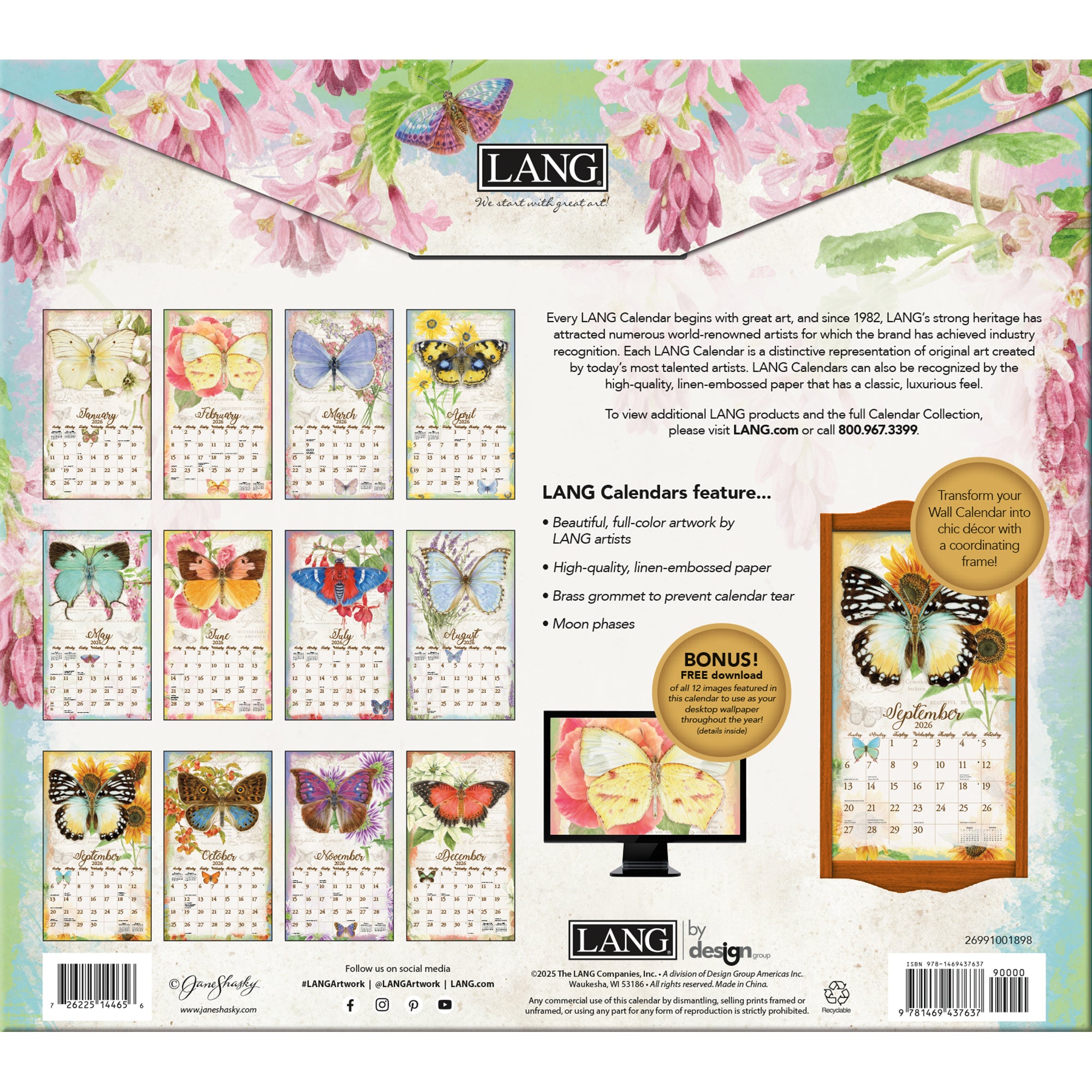 2026 LANG Butterflies - Deluxe Wall Calendar