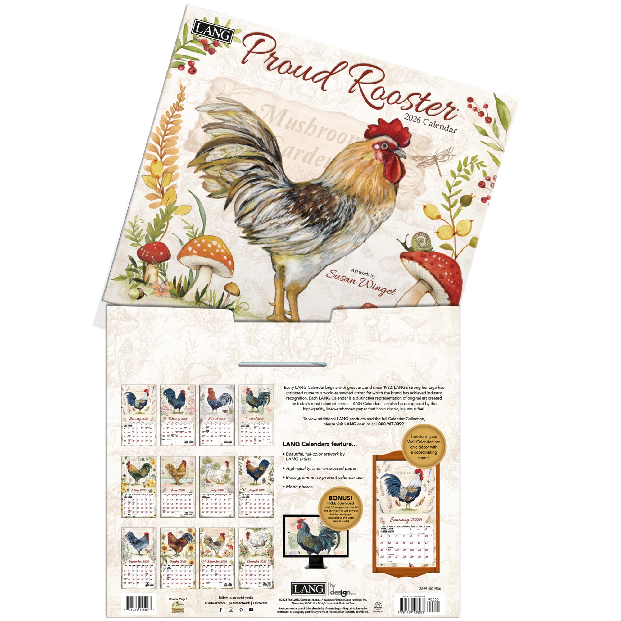 2026 LANG Proud Rooster - Deluxe Wall Calendar