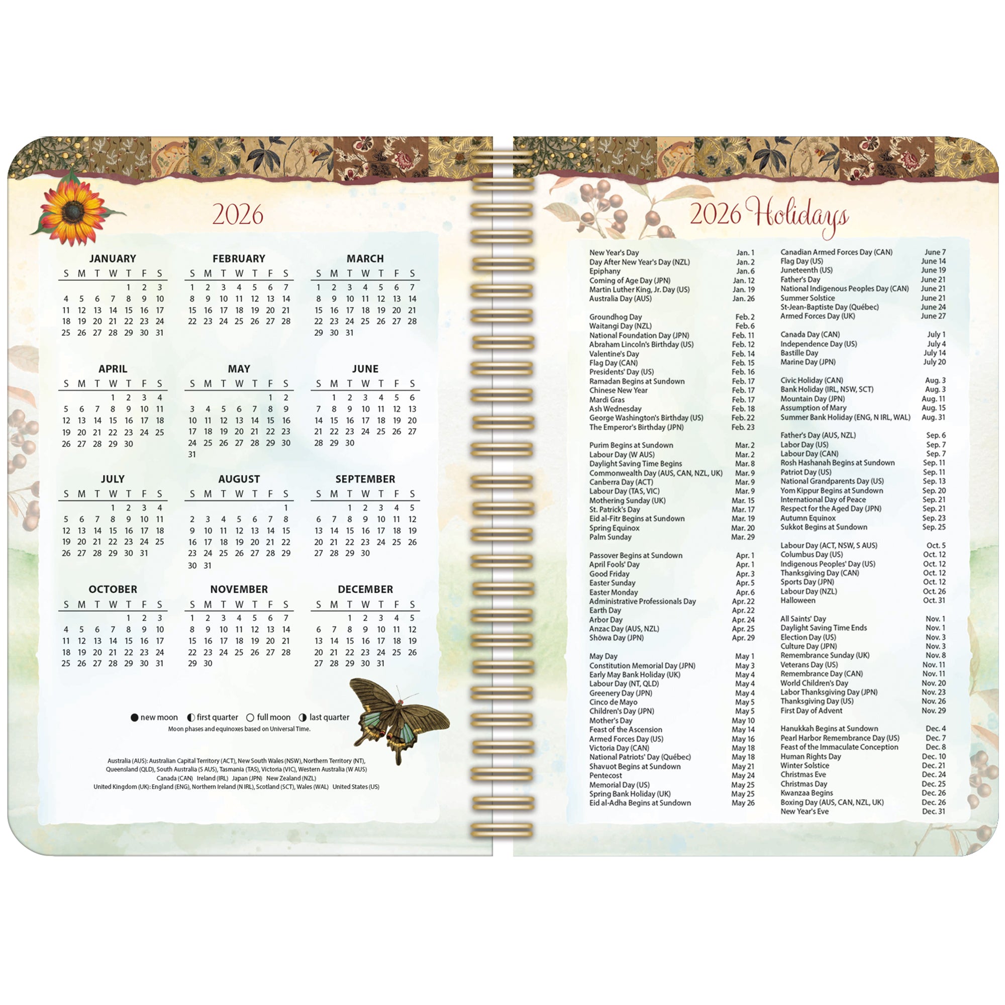 2026 LANG Garden Botanicals - Spiral Monthly & Weekly Engagement Diary/Planner