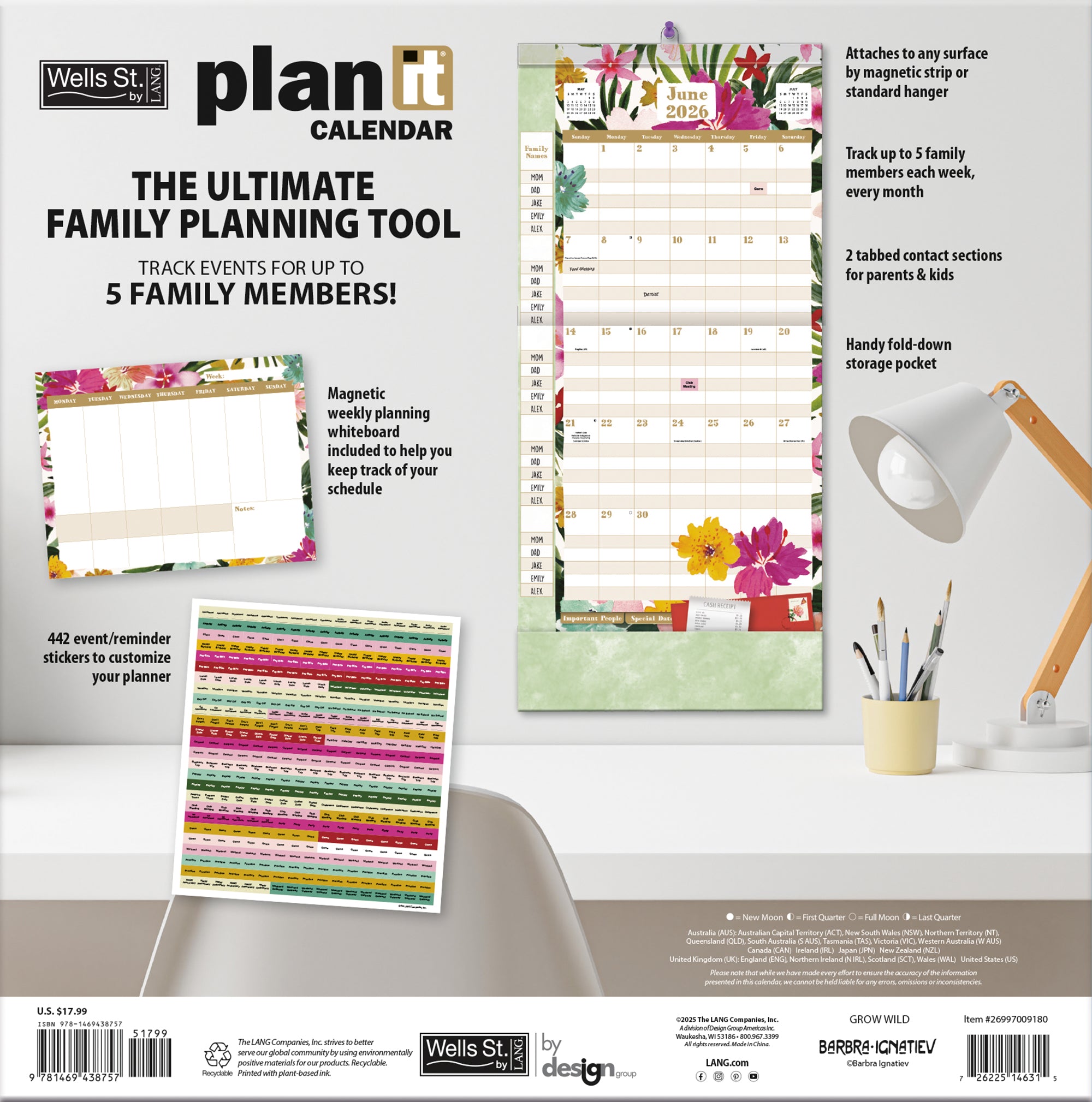 2026 LANG Grow Wild - Plan It Plus Magnetic Square Wall Calendar
