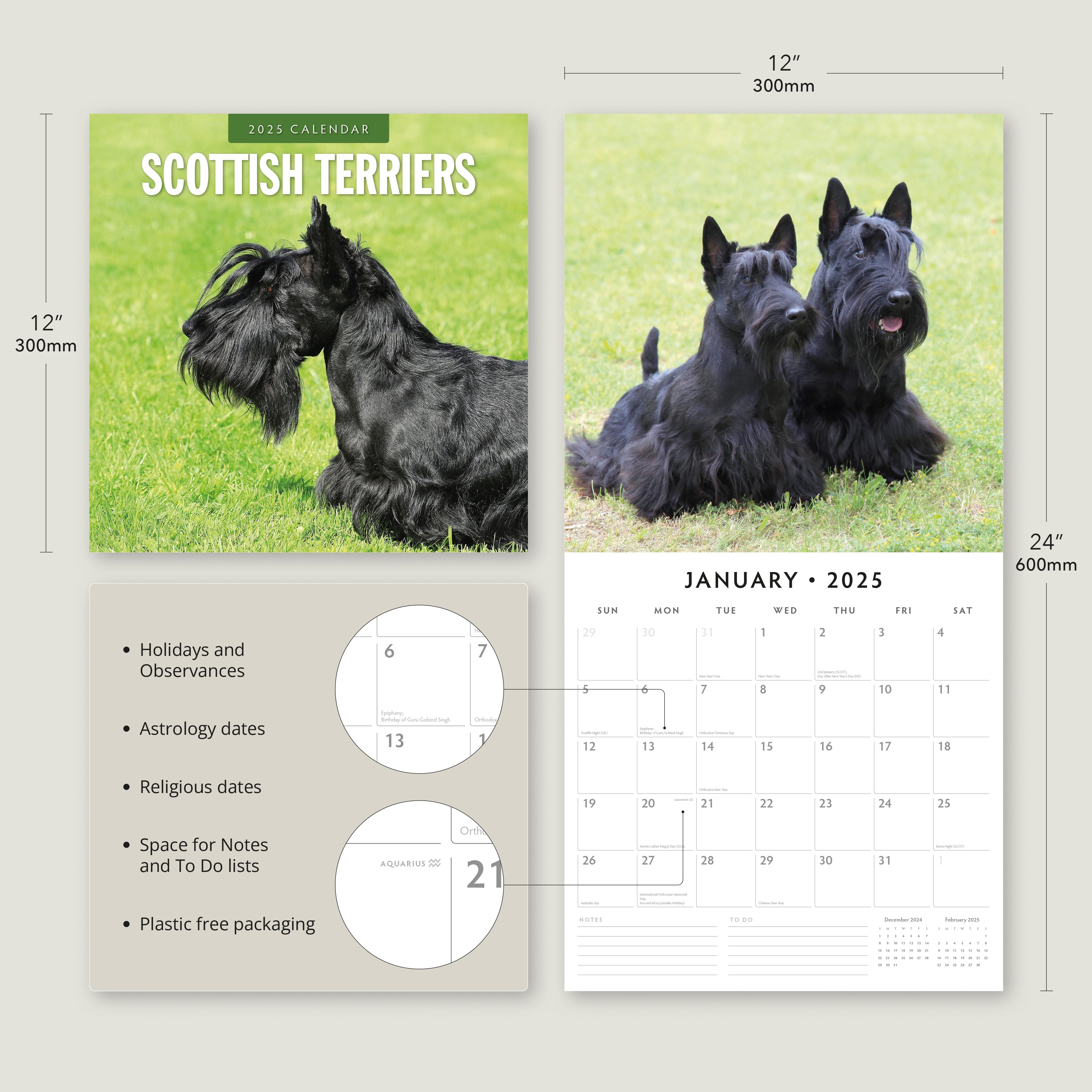 2025 Scottish Terriers - Square Wall Calendar