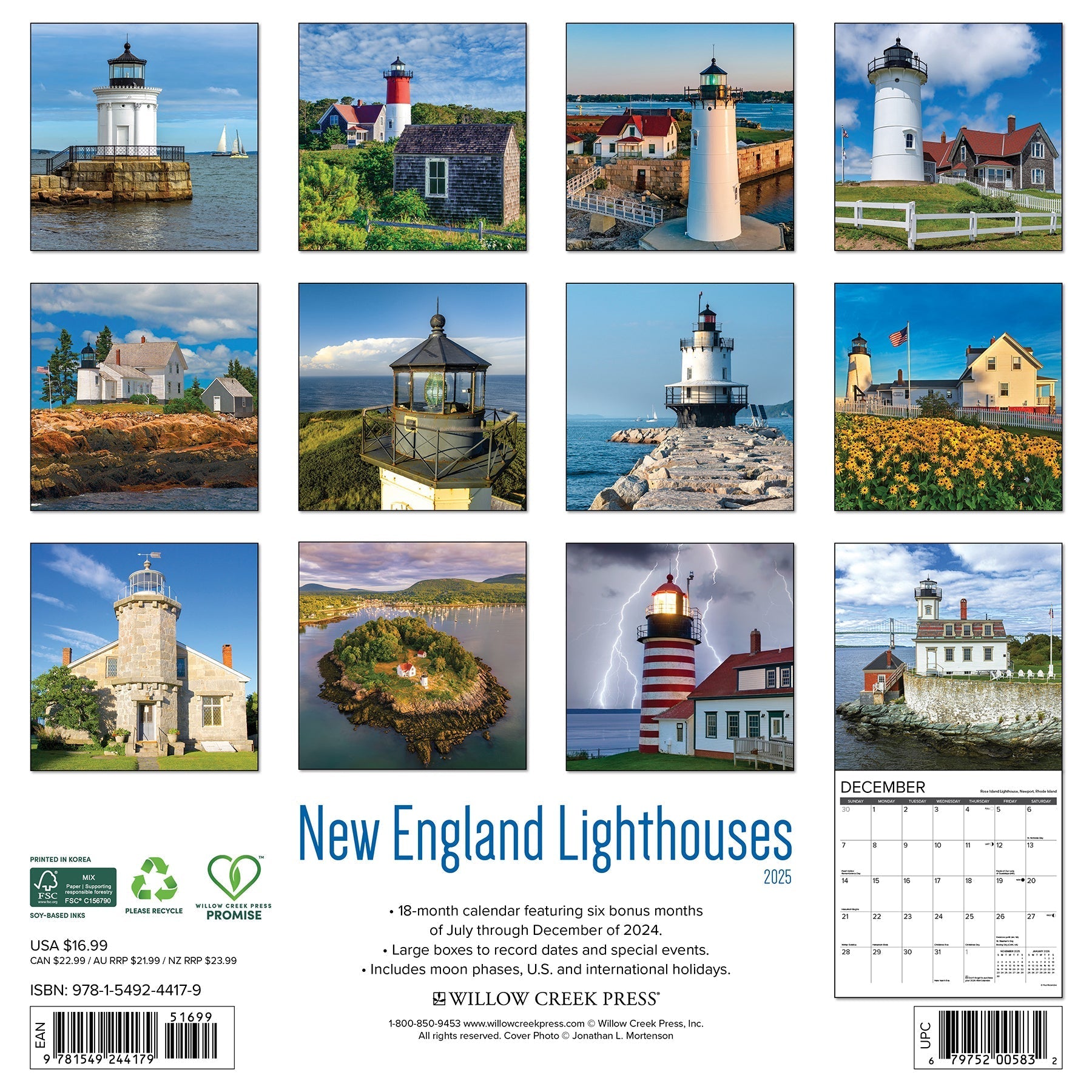 2025 New England Lighthouses - Square Wall Calendar (US Only)