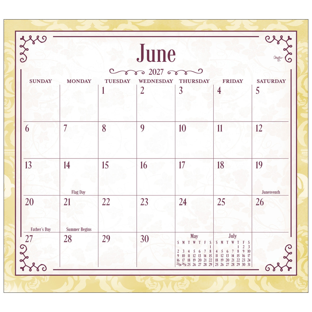 2027 Wine Calendar - Deluxe Wall Calendar by Mollie B