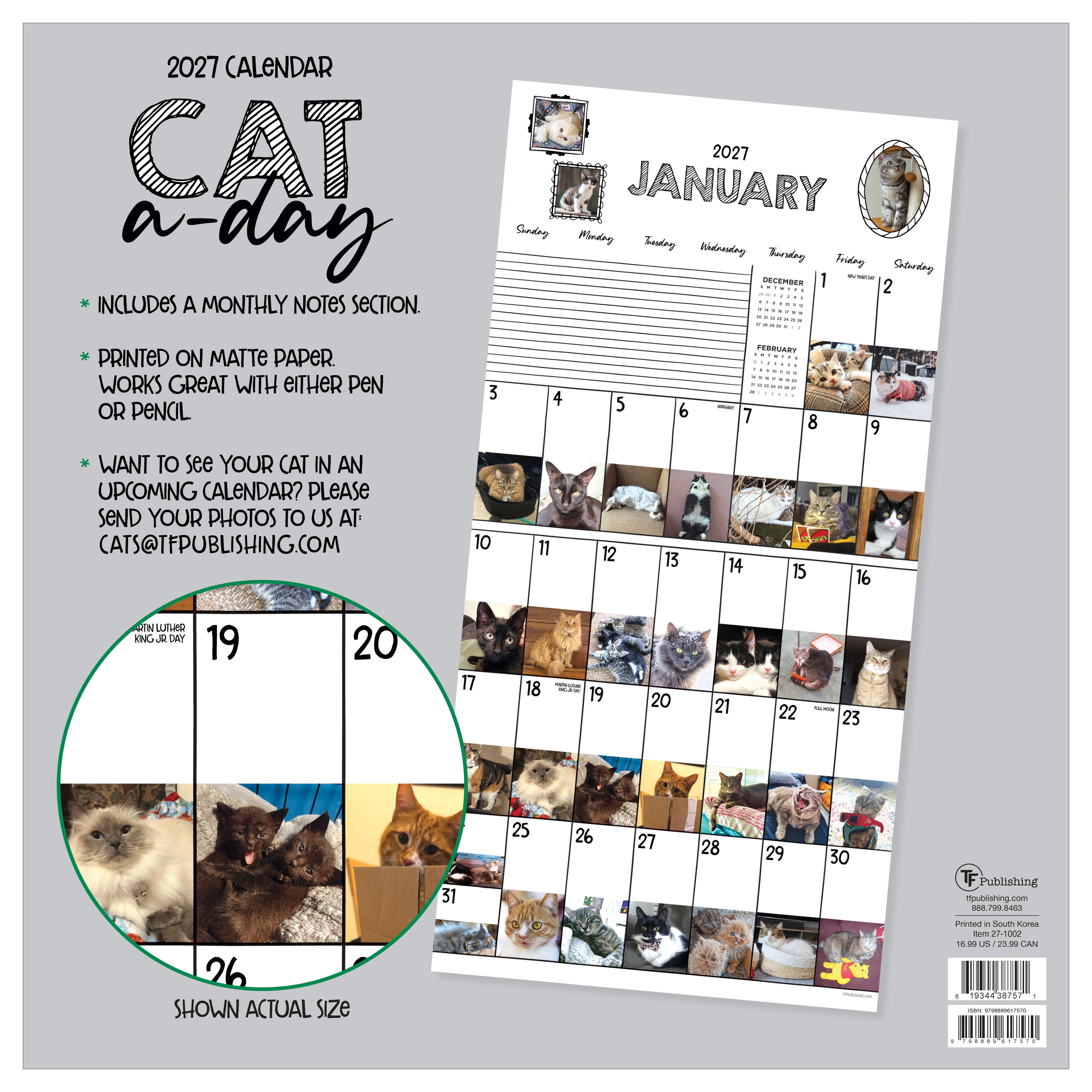 2027 Cat-A-Day - Square Wall Calendar