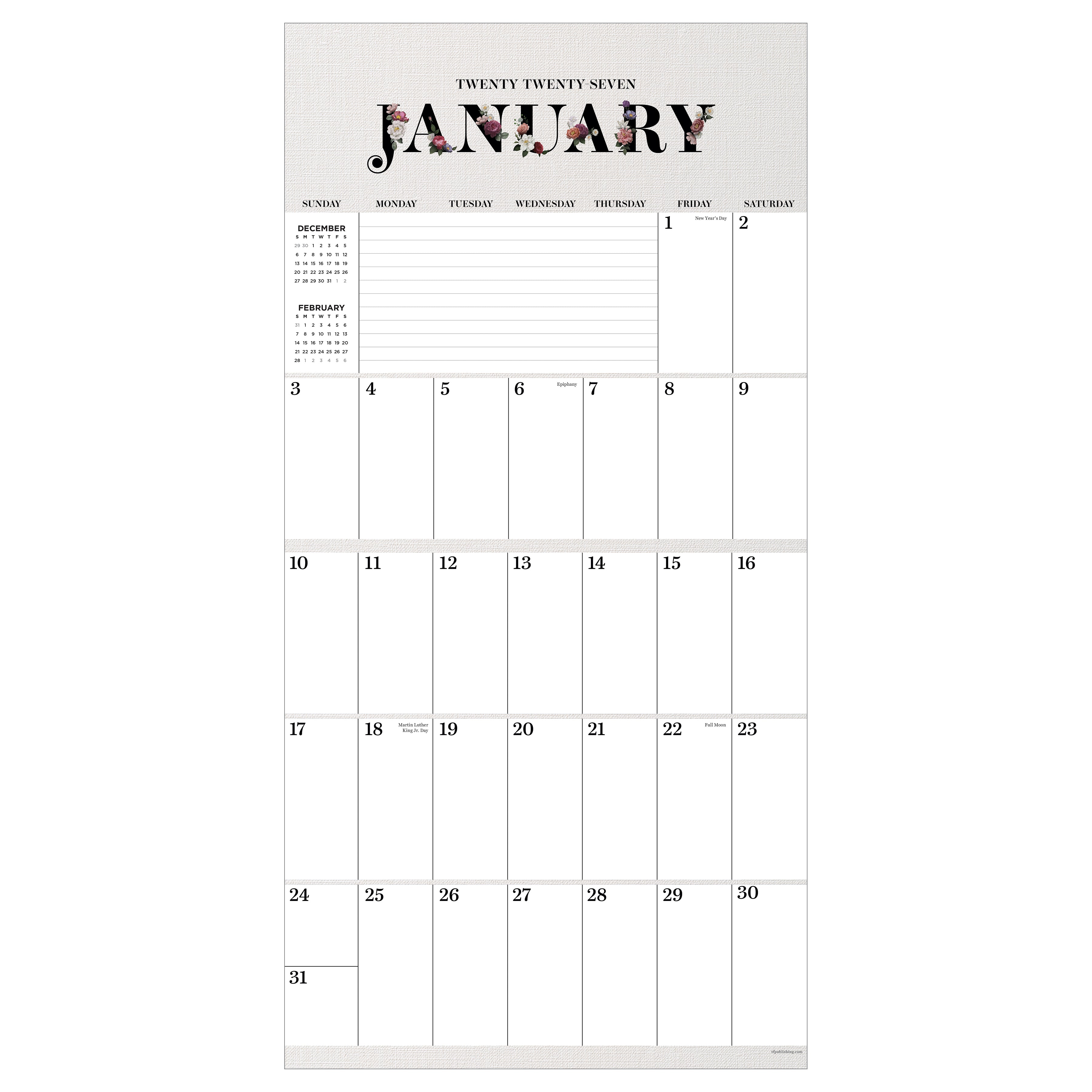 2027 Big Grid-Floral - Square Wall Calendar
