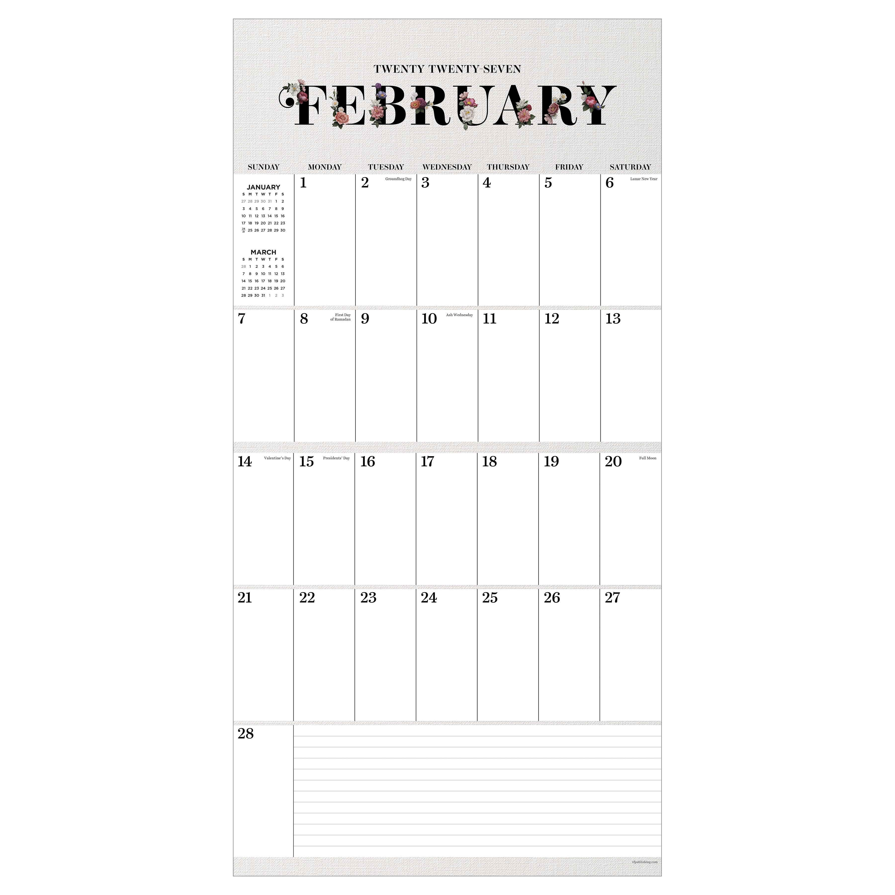 2027 Big Grid-Floral - Square Wall Calendar