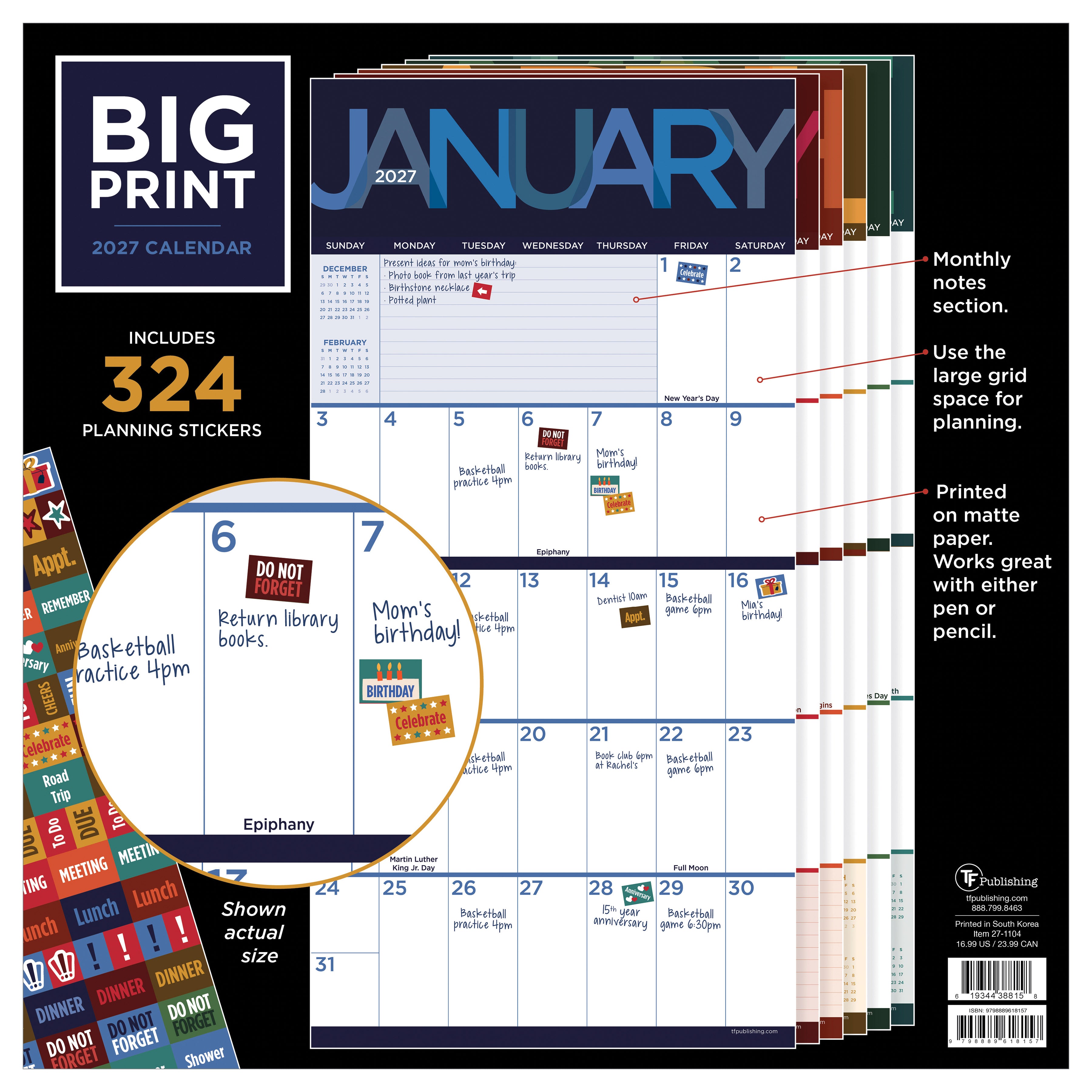 2027 Big Print - Square Wall Calendar
