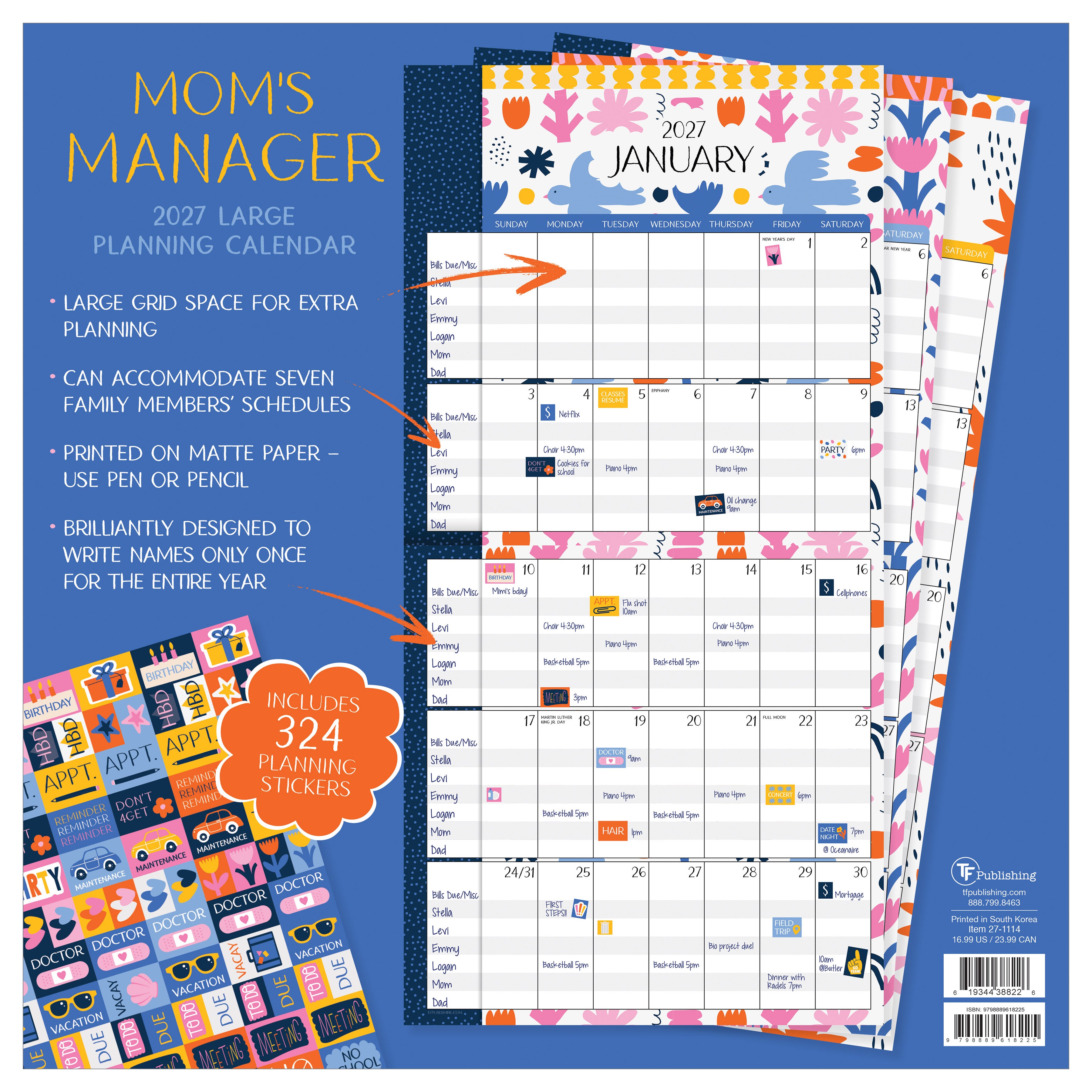 2027 Mom's Manager - Square Wall Calendar