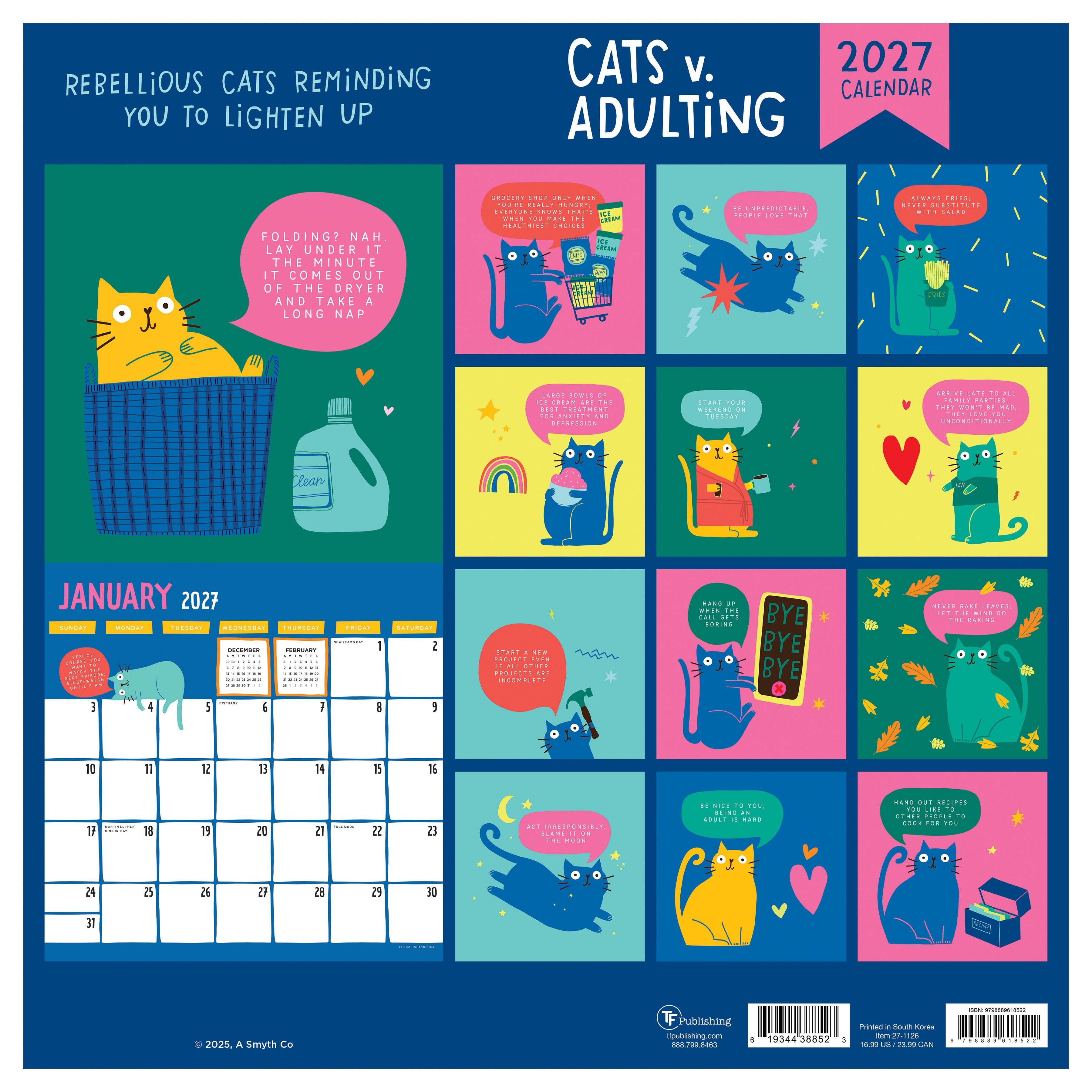 2027 Cat vs Adulting - Square Wall Calendar