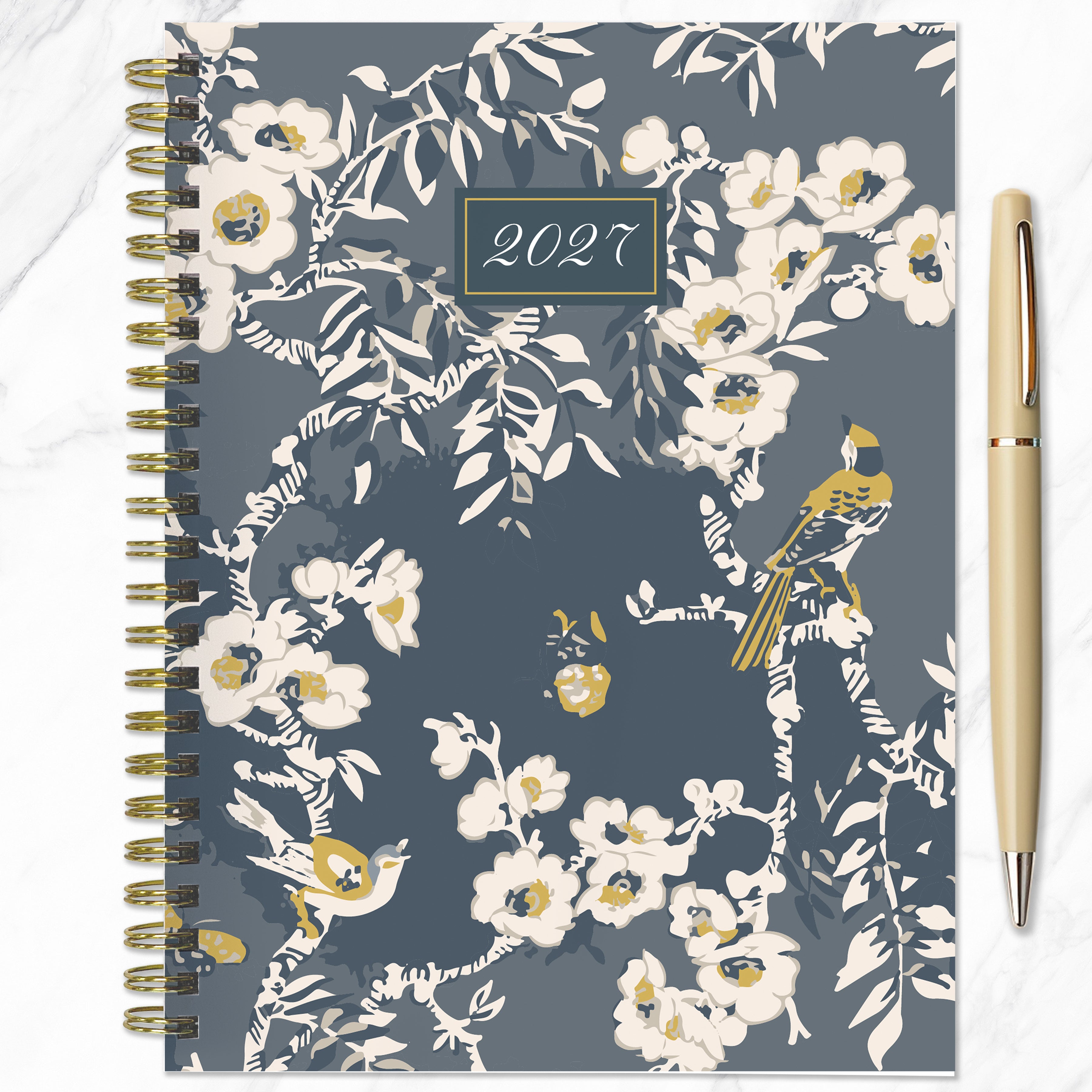 2027 Blooms of Blue - Medium Weekly and Monthly Diary/Planner