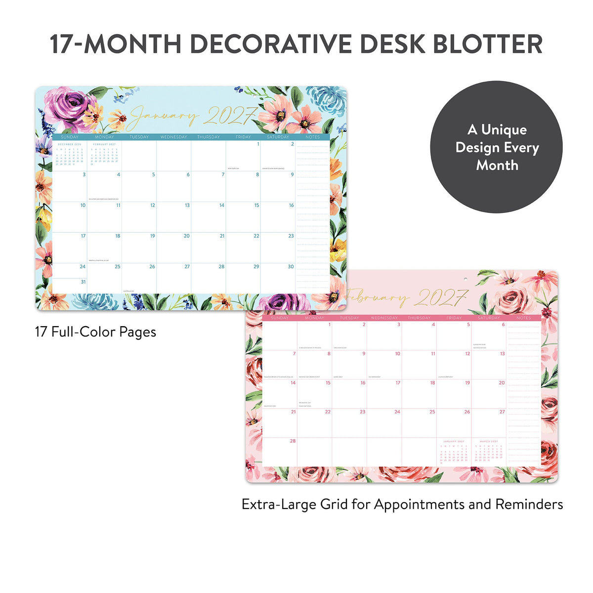 2027 Bella Flora - 17-Month Desk Blotter Calendar