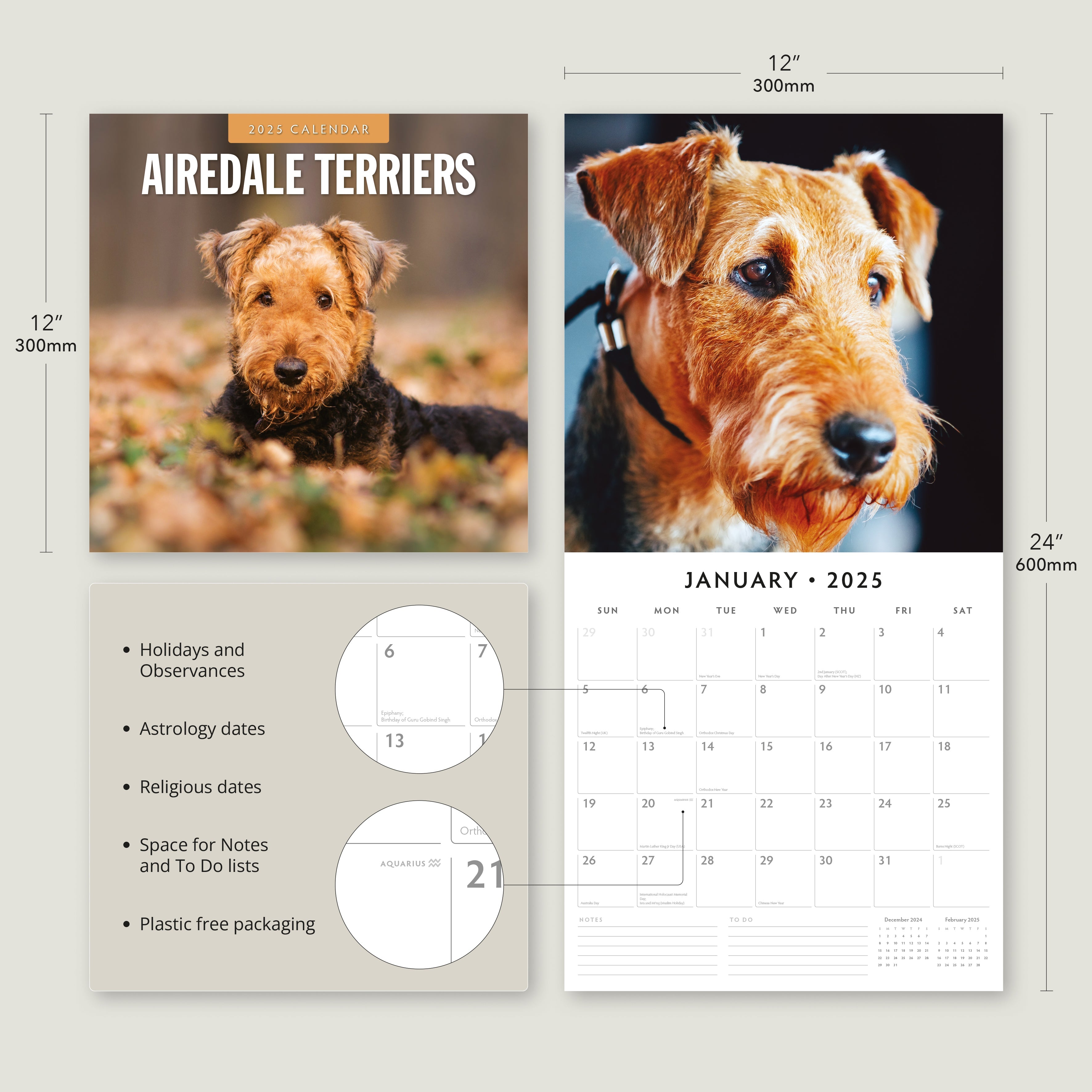 2025 Airedale Terriers - Square Wall Calendar