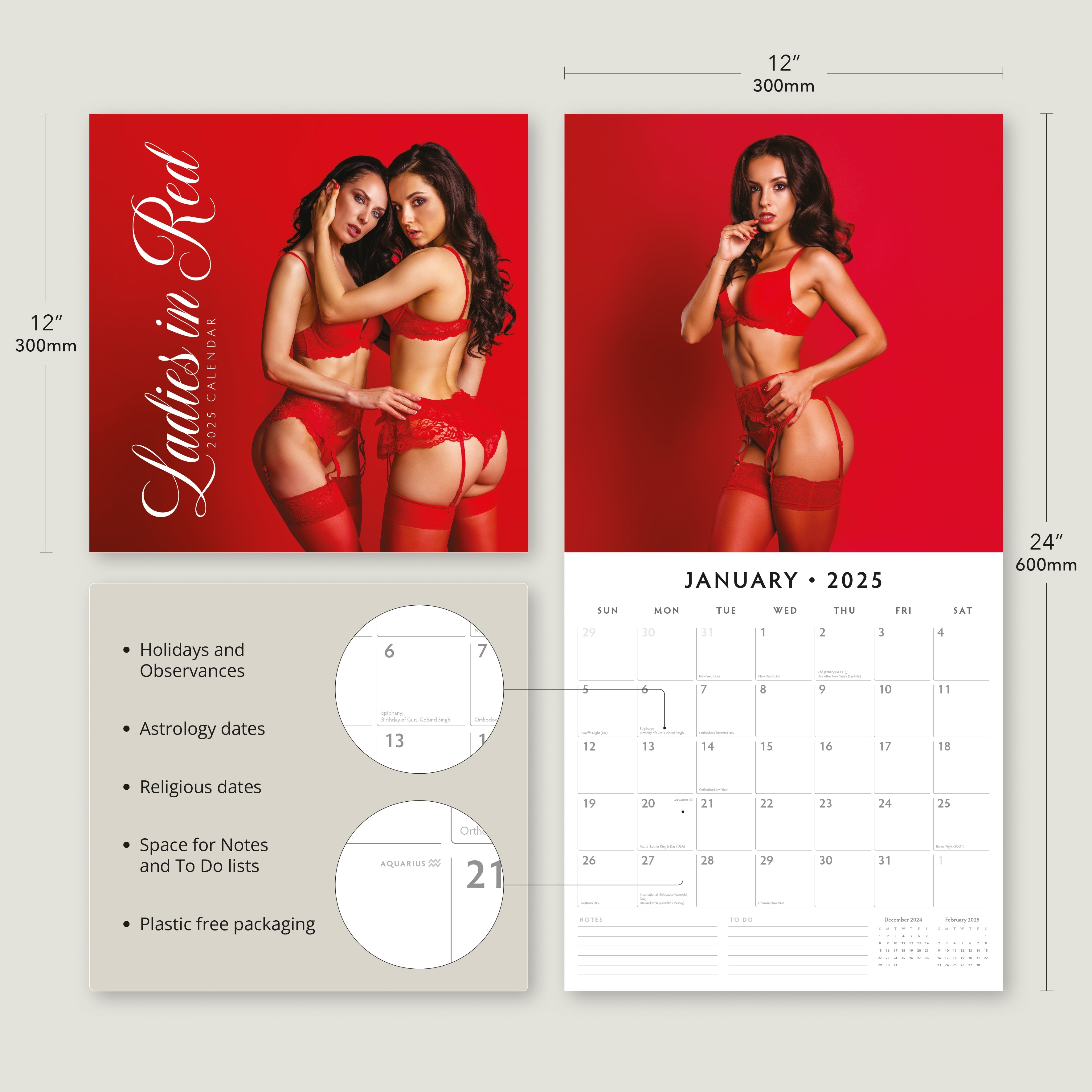 2025 Ladies in Red - Square Wall Calendar